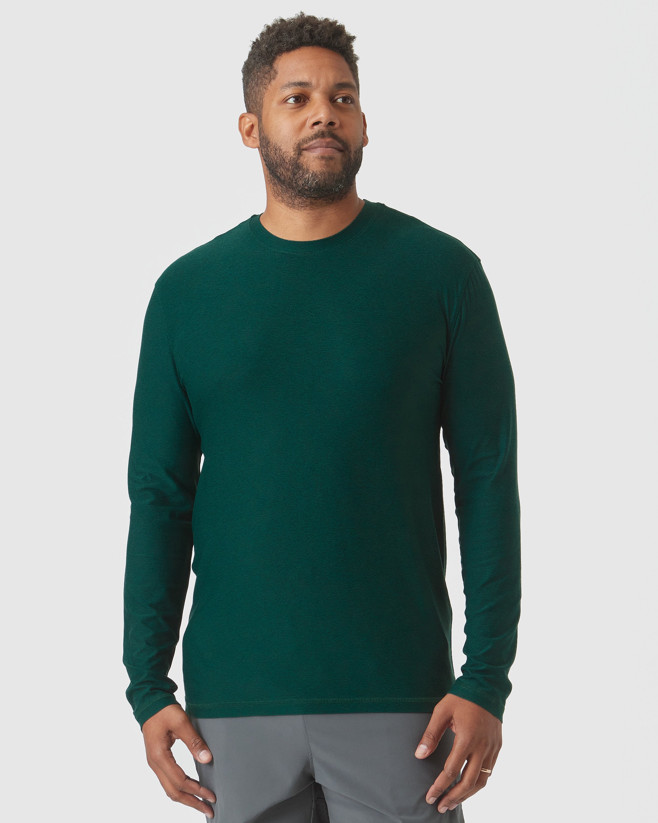 Evergreen Heather Active Long Sleeve Crew T-Shirt-VibeCloset