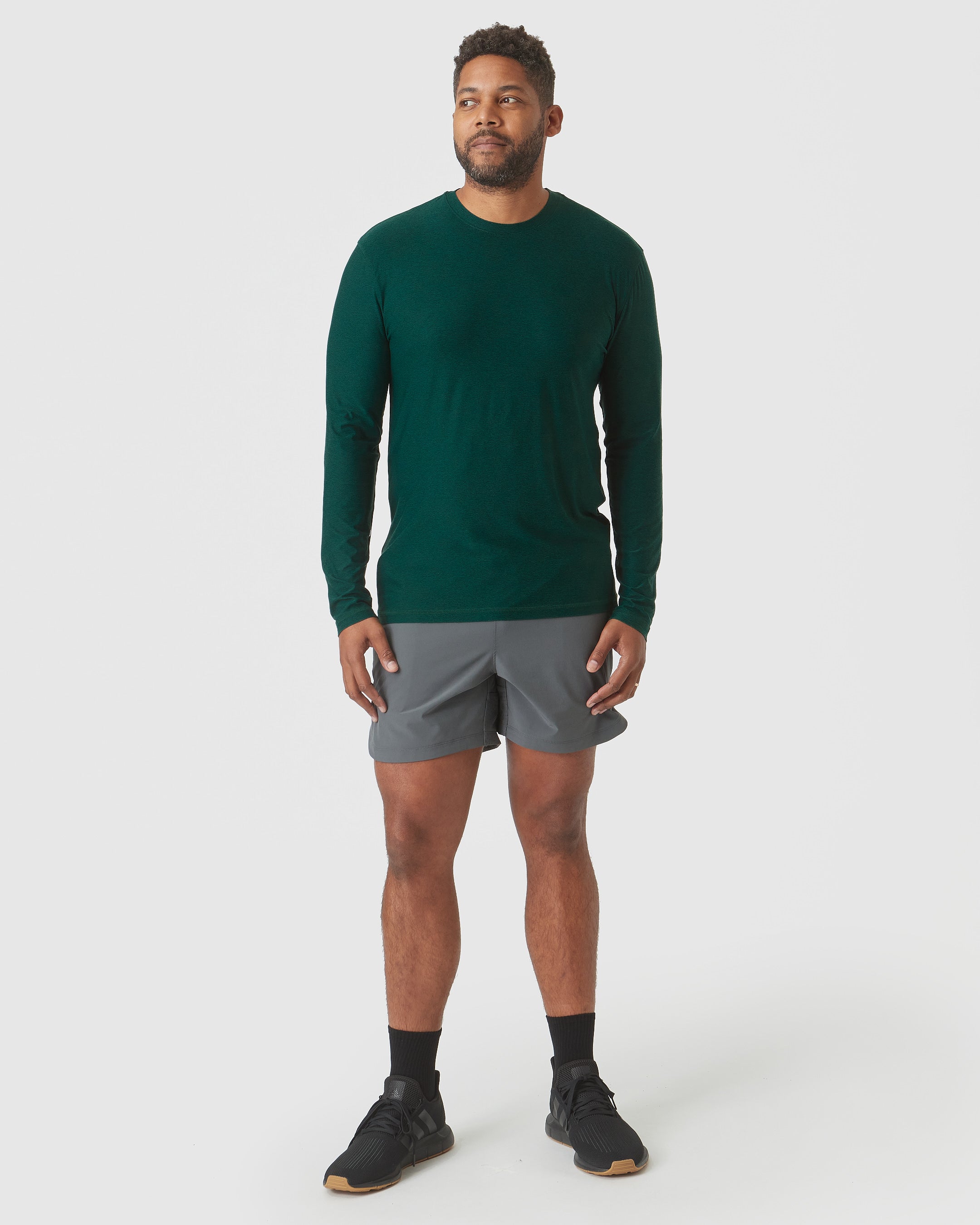 Evergreen Heather Active Long Sleeve Crew T-Shirt-VibeCloset