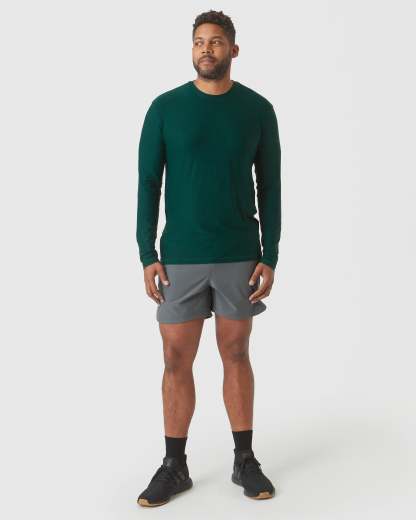Evergreen Heather Active Long Sleeve Crew T-Shirt-VibeCloset