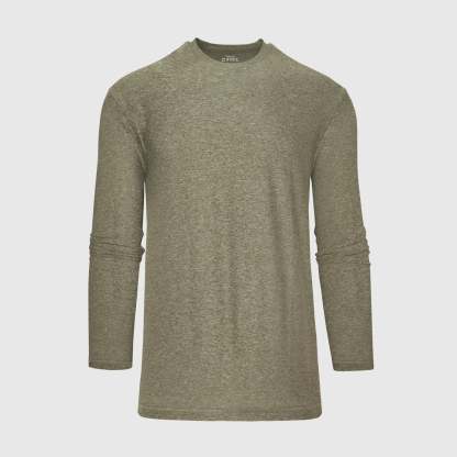 Heather Military Green Active Long Sleeve Crew T-Shirt-VibeCloset