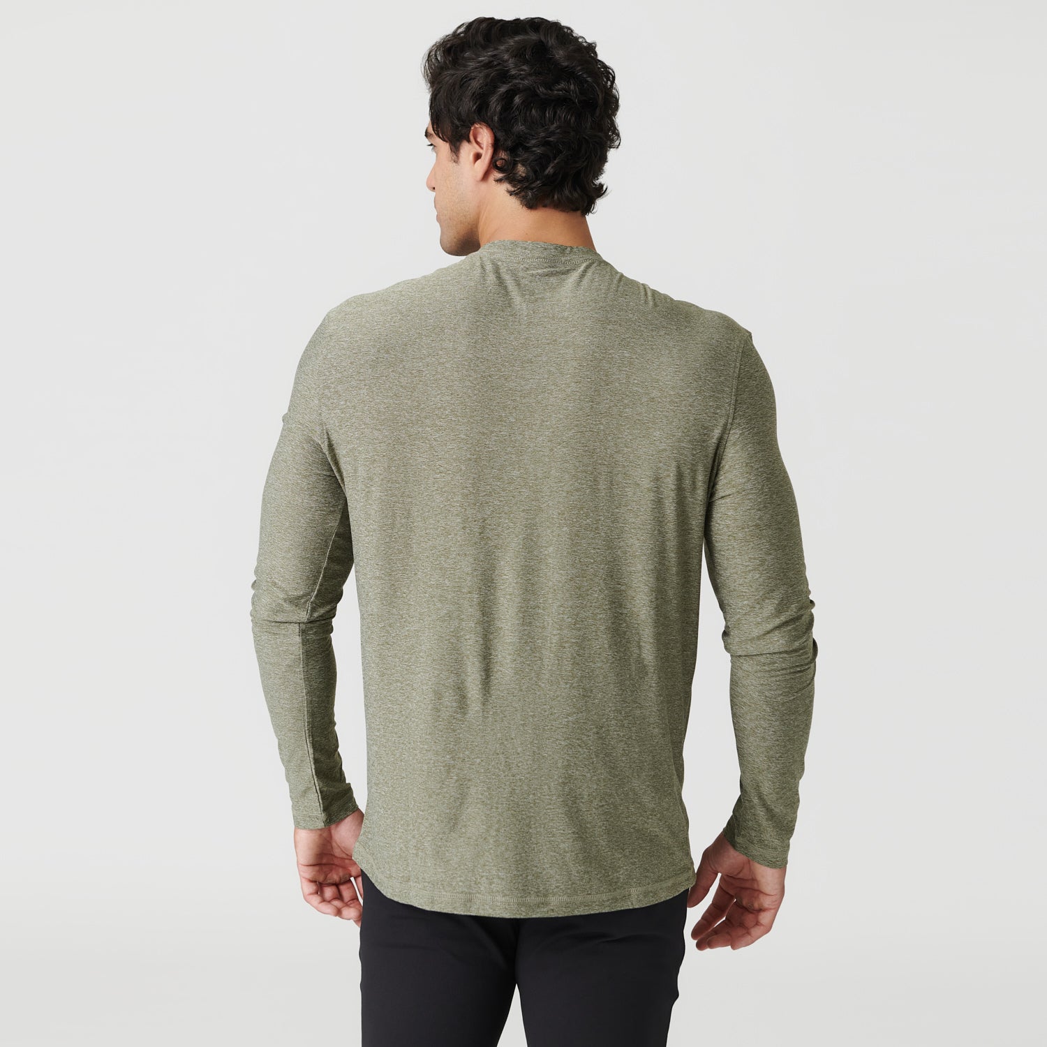Heather Military Green Active Long Sleeve Crew T-Shirt-VibeCloset