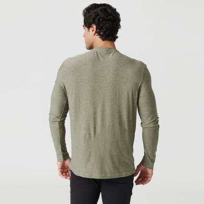 Heather Military Green Active Long Sleeve Crew T-Shirt-VibeCloset