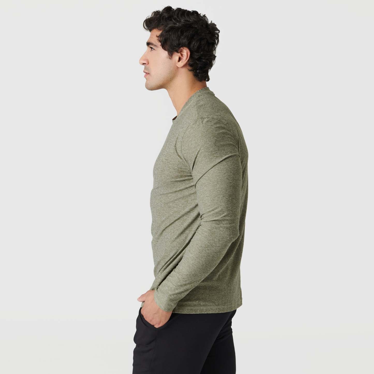 Heather Military Green Active Long Sleeve Crew T-Shirt-VibeCloset