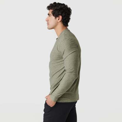 Heather Military Green Active Long Sleeve Crew T-Shirt-VibeCloset