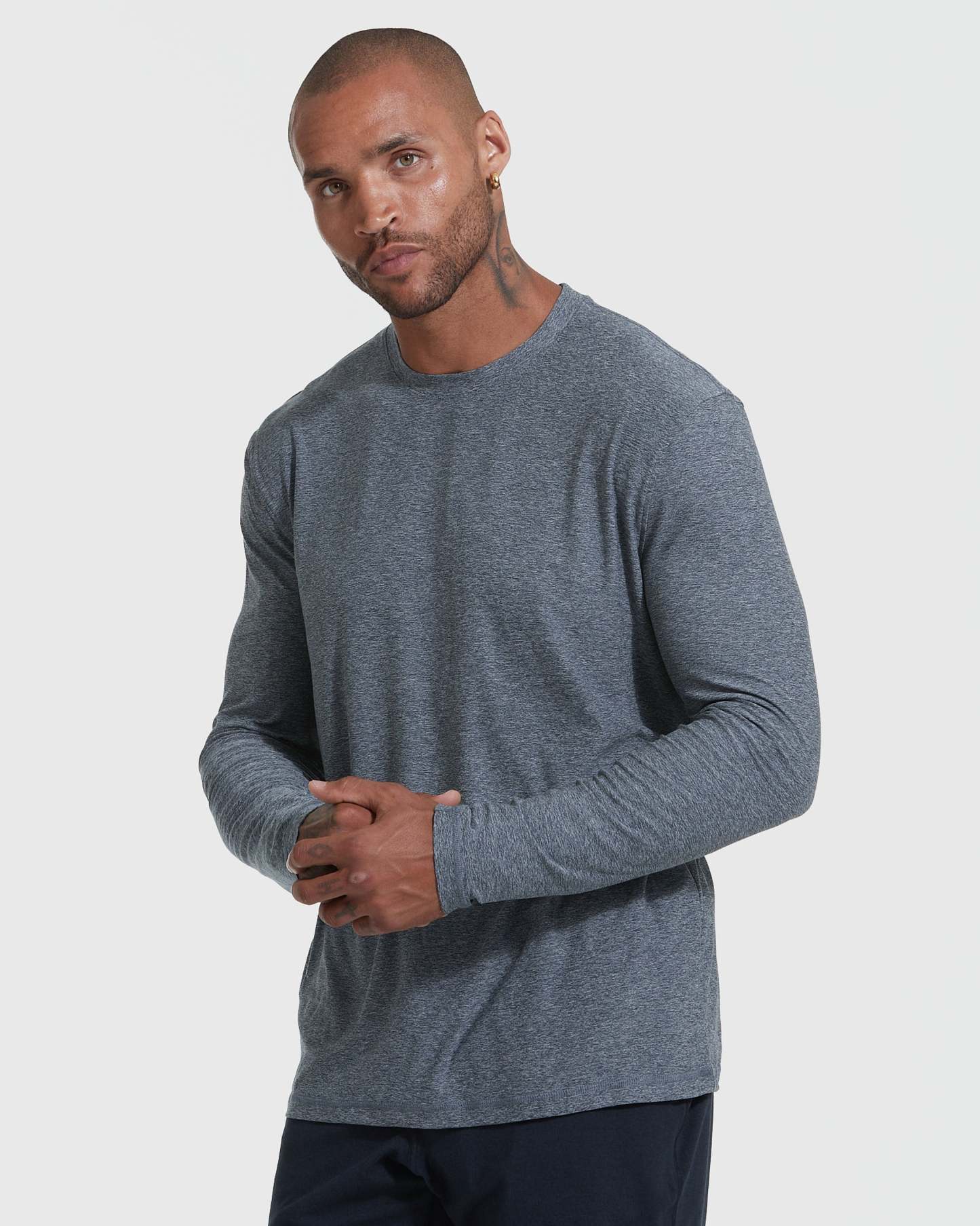 Heather Navy Active Long Sleeve Crew T-Shirt-VibeCloset