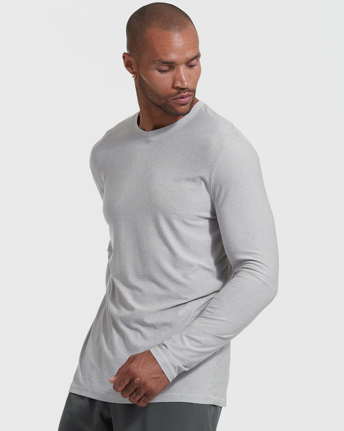 Heather Light Gray Active Long Sleeve Crew T-Shirt-VibeCloset