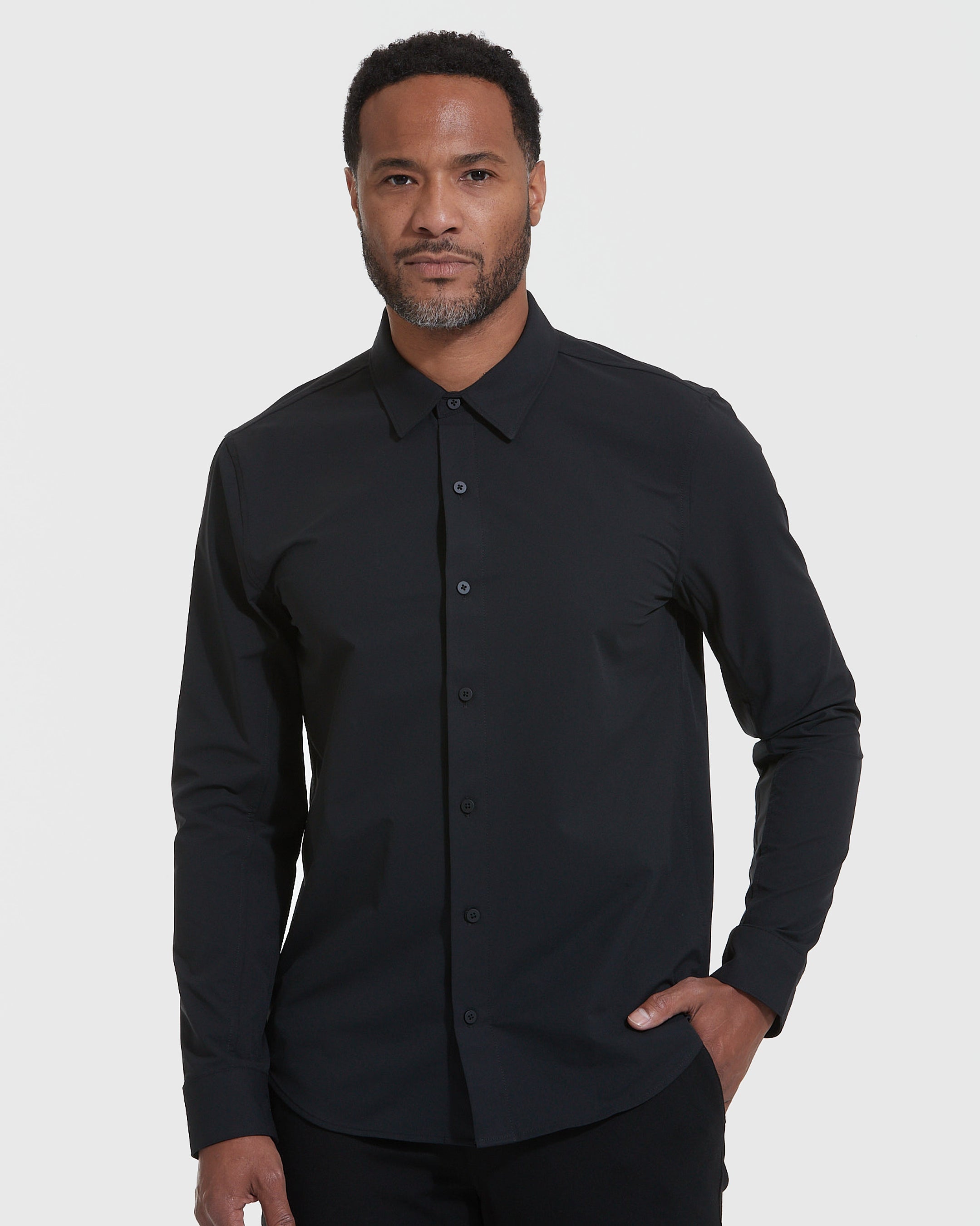 Black Commuter Long Sleeve Shirt-VibeCloset
