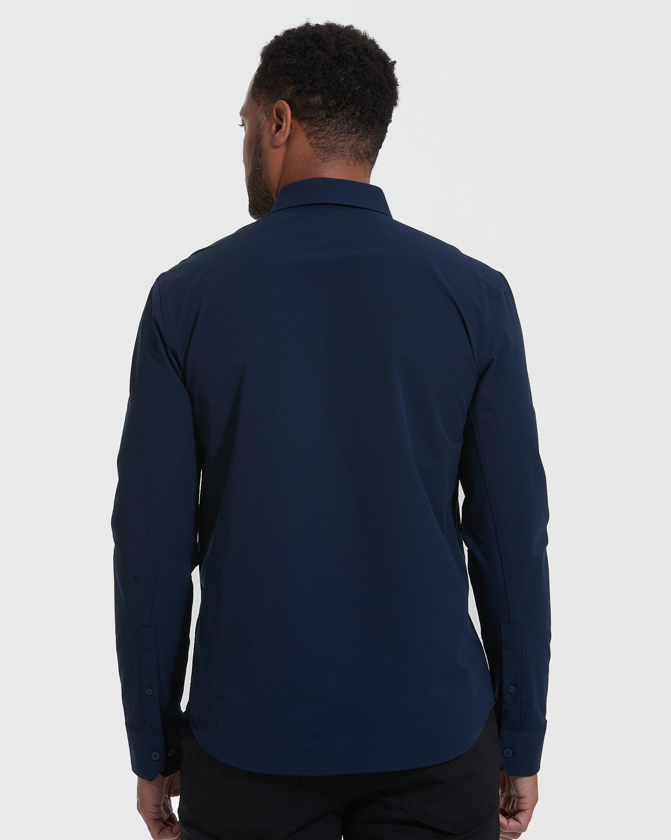 Navy Commuter Long Sleeve Shirt-VibeCloset