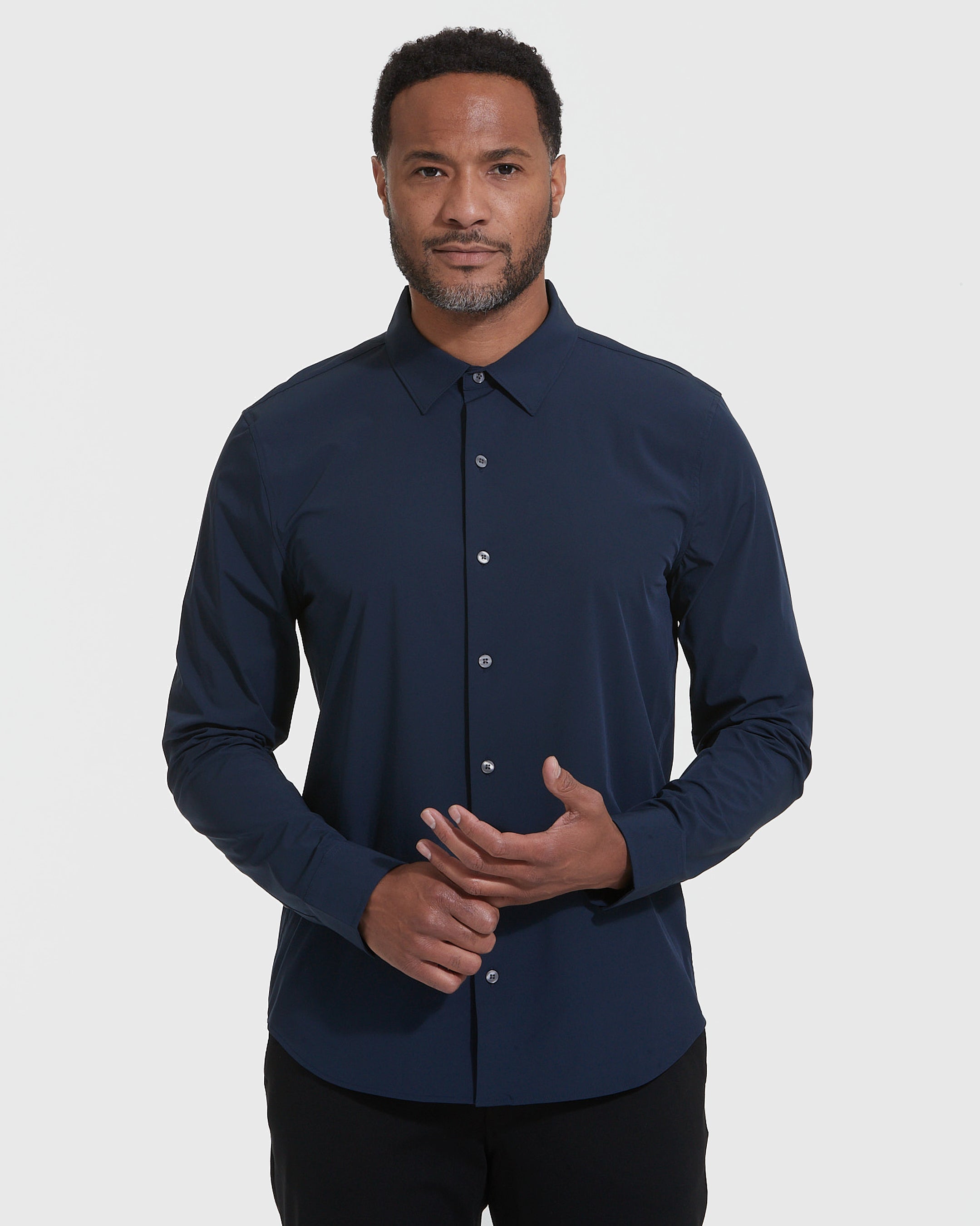 Navy Performance Lightweight Dress Shirt-VibeCloset