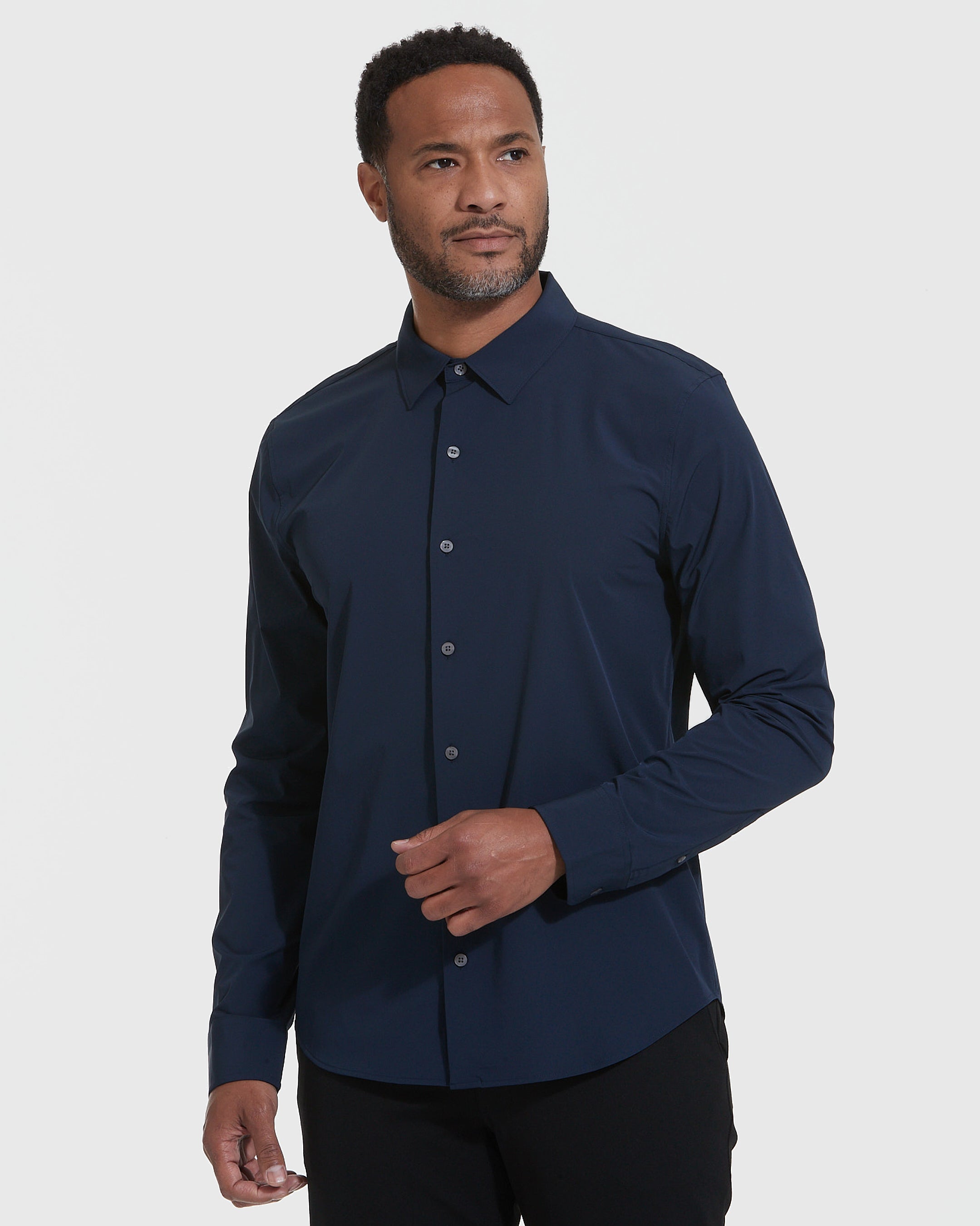 Navy Performance Lightweight Dress Shirt-VibeCloset