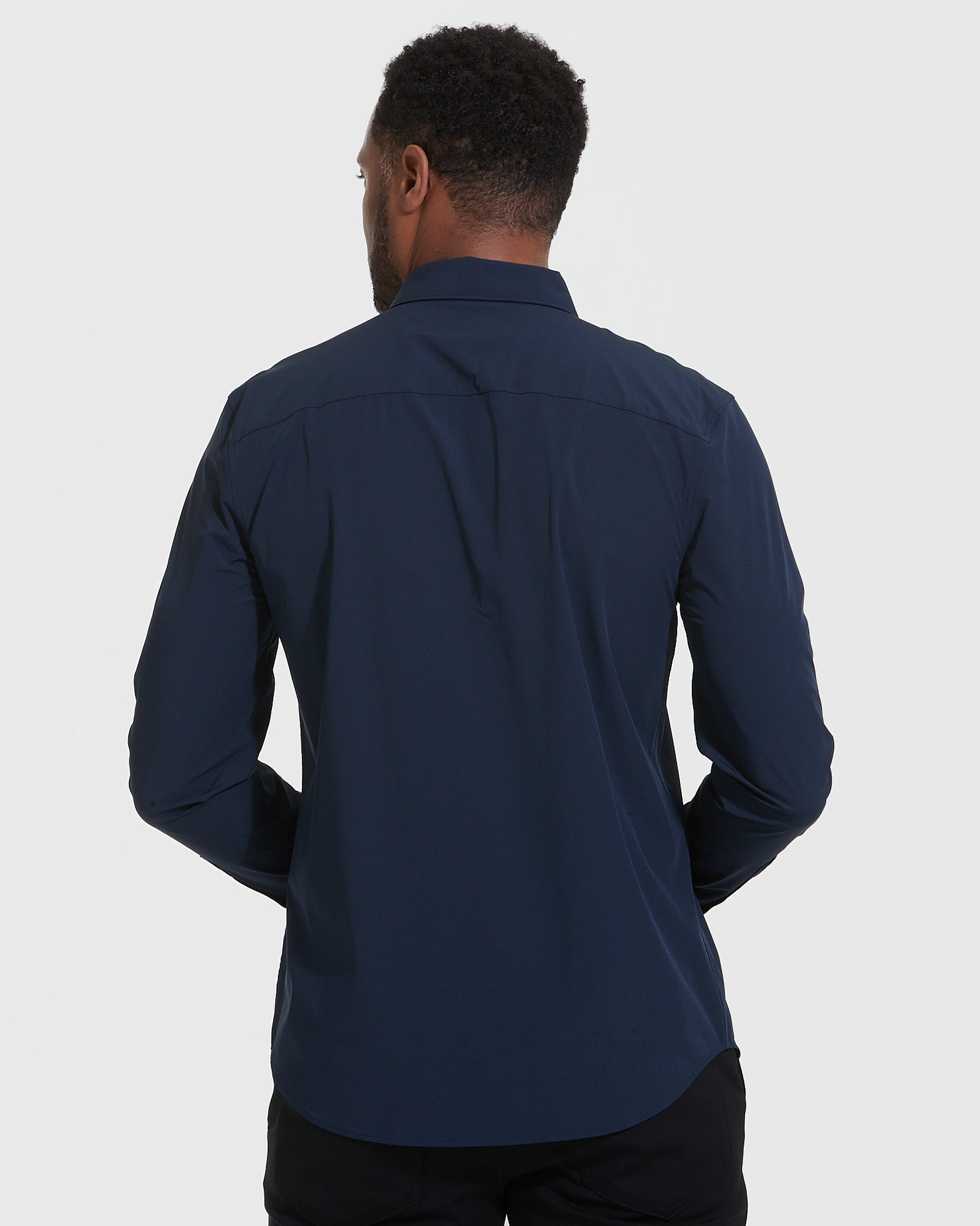 Navy Performance Lightweight Dress Shirt-VibeCloset