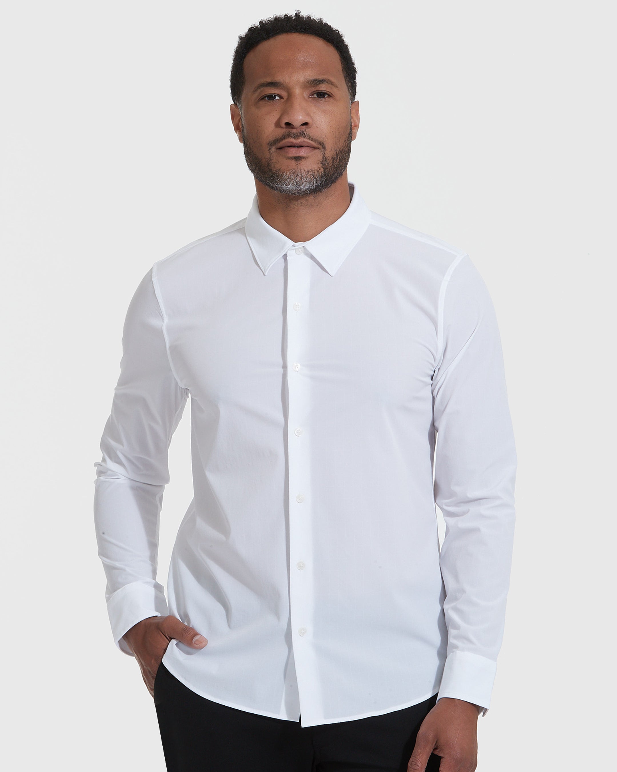 White Performance Lightweight Dress Shirt-VibeCloset