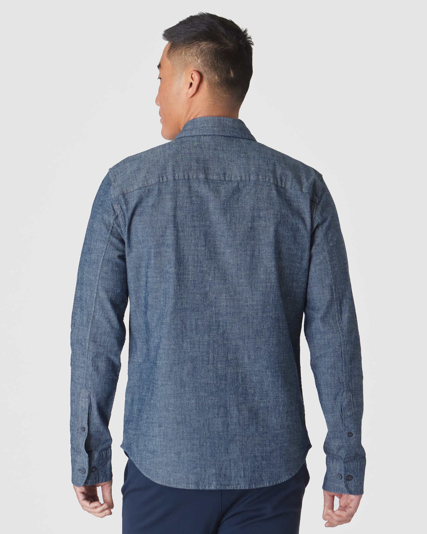 Medium Indigo Wash Long Sleeve Chambray Shirt-VibeCloset