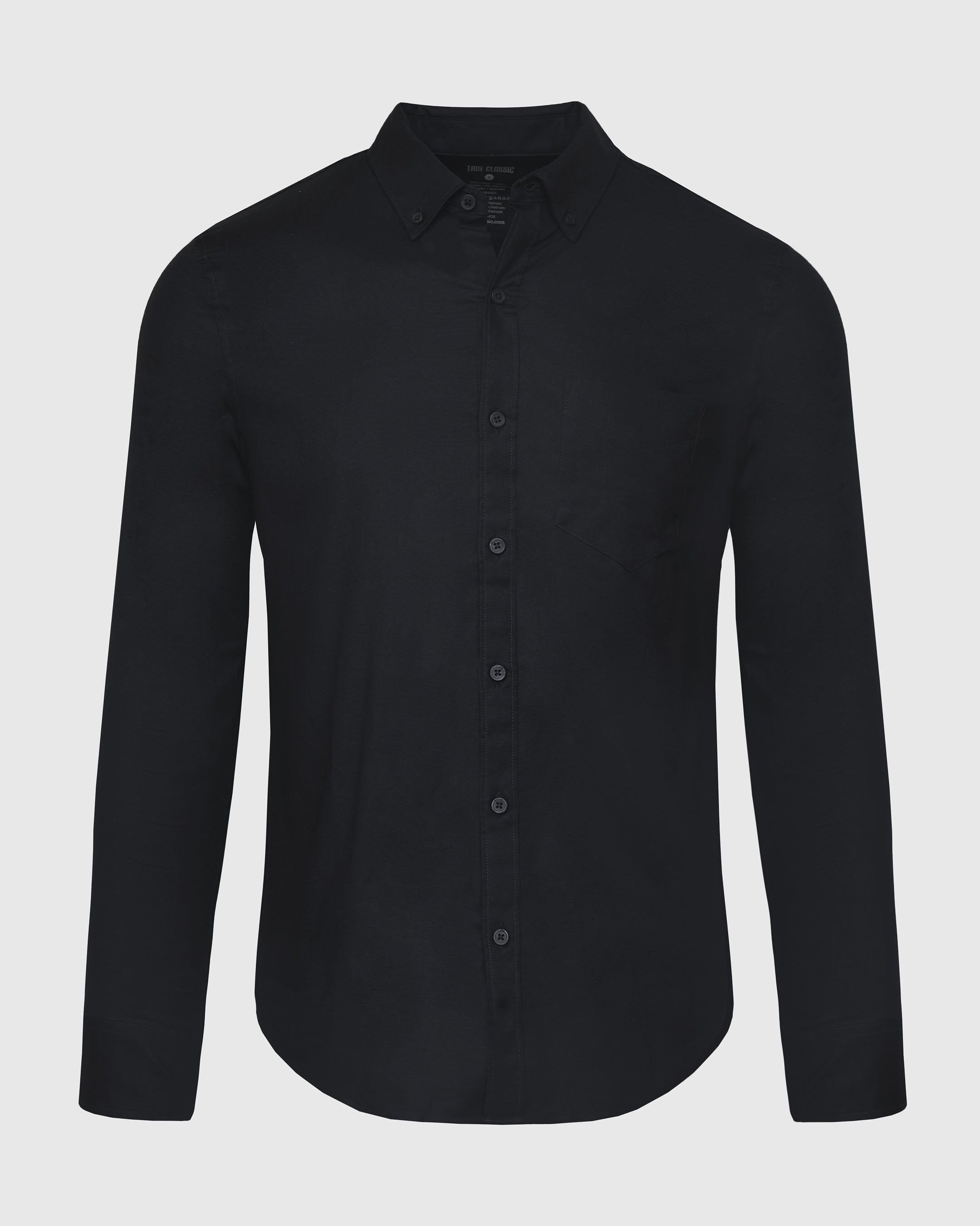 Black Stretch Oxford Long Sleeve Shirt-VibeCloset