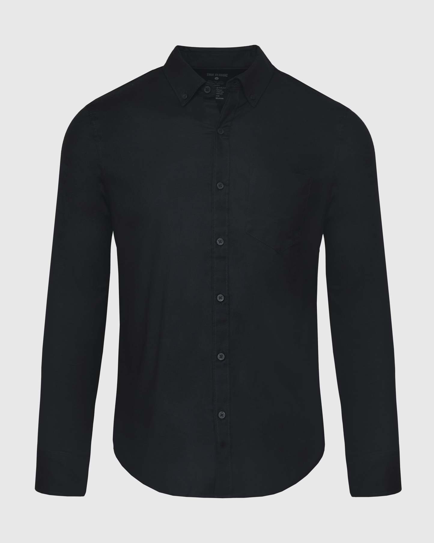 Black Stretch Oxford Long Sleeve Shirt-VibeCloset