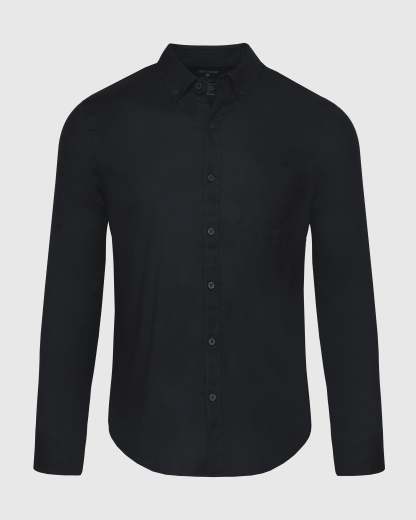 Black Stretch Oxford Long Sleeve Shirt-VibeCloset