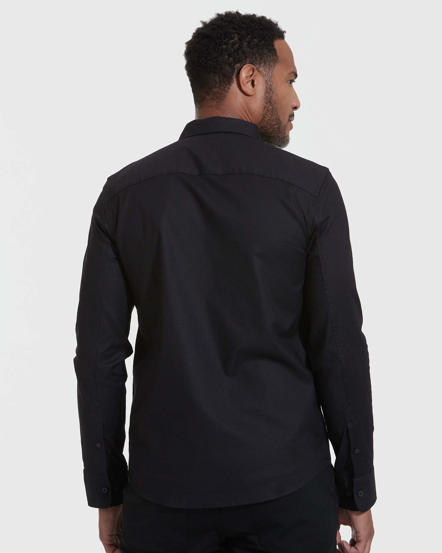 Black Stretch Oxford Long Sleeve Shirt-VibeCloset
