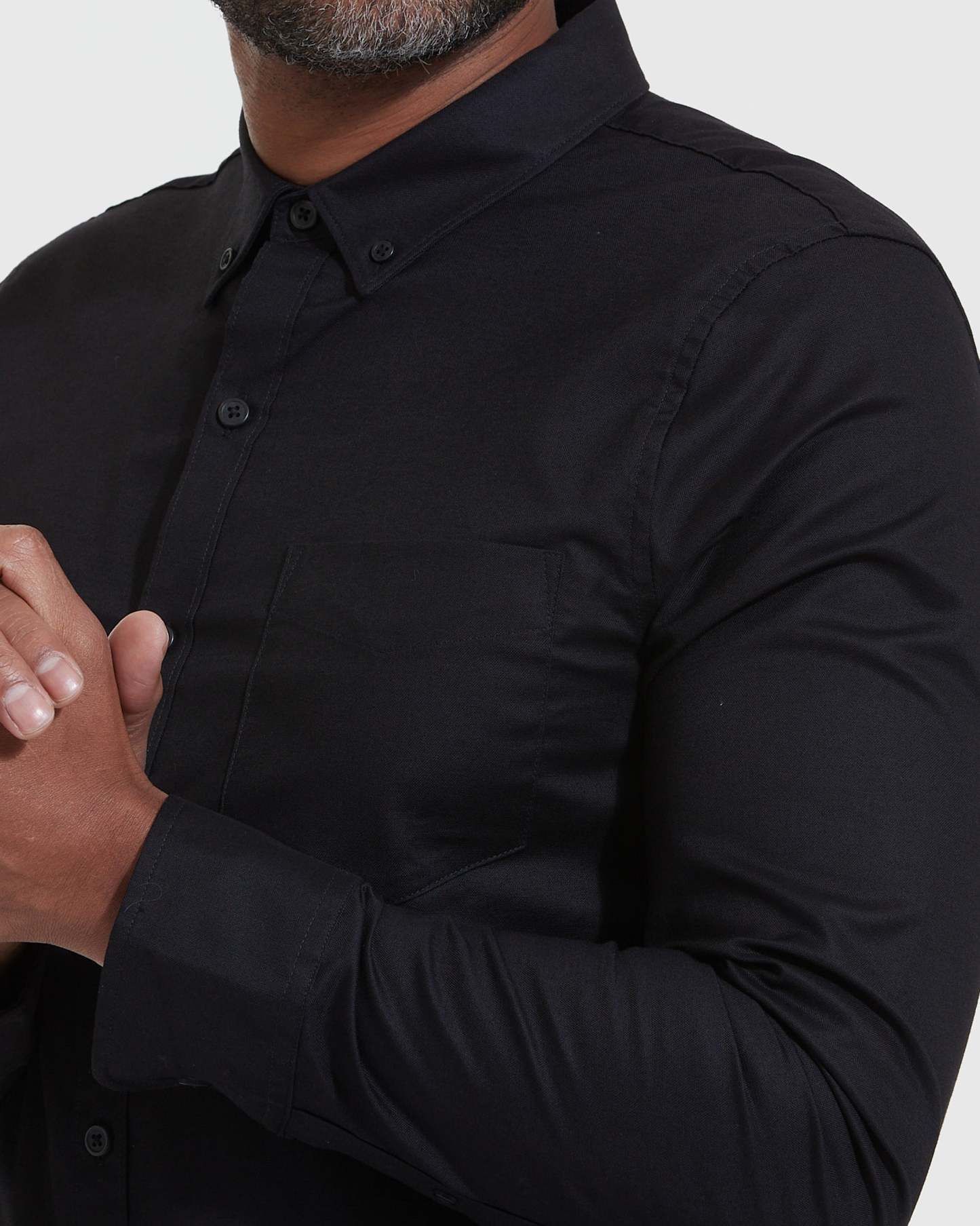 Black Stretch Oxford Long Sleeve Shirt-VibeCloset