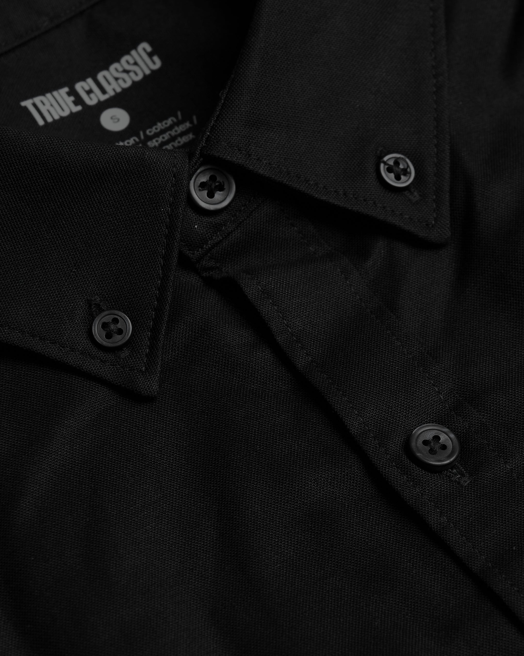 Black Stretch Oxford Long Sleeve Shirt-VibeCloset