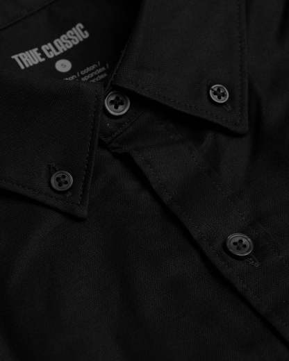 Black Stretch Oxford Long Sleeve Shirt-VibeCloset
