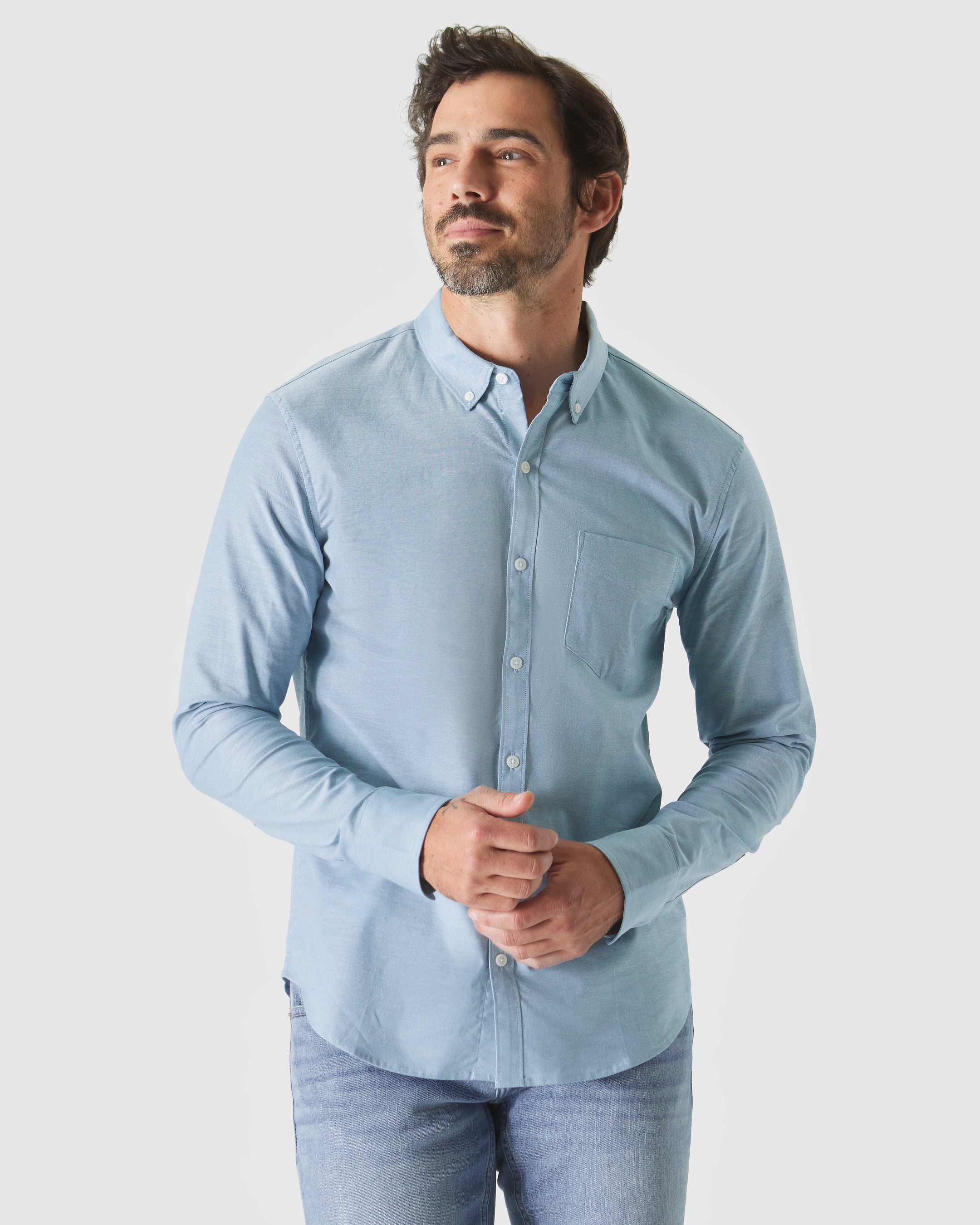 Harbor Stretch Oxford Long Sleeve Shirt-VibeCloset