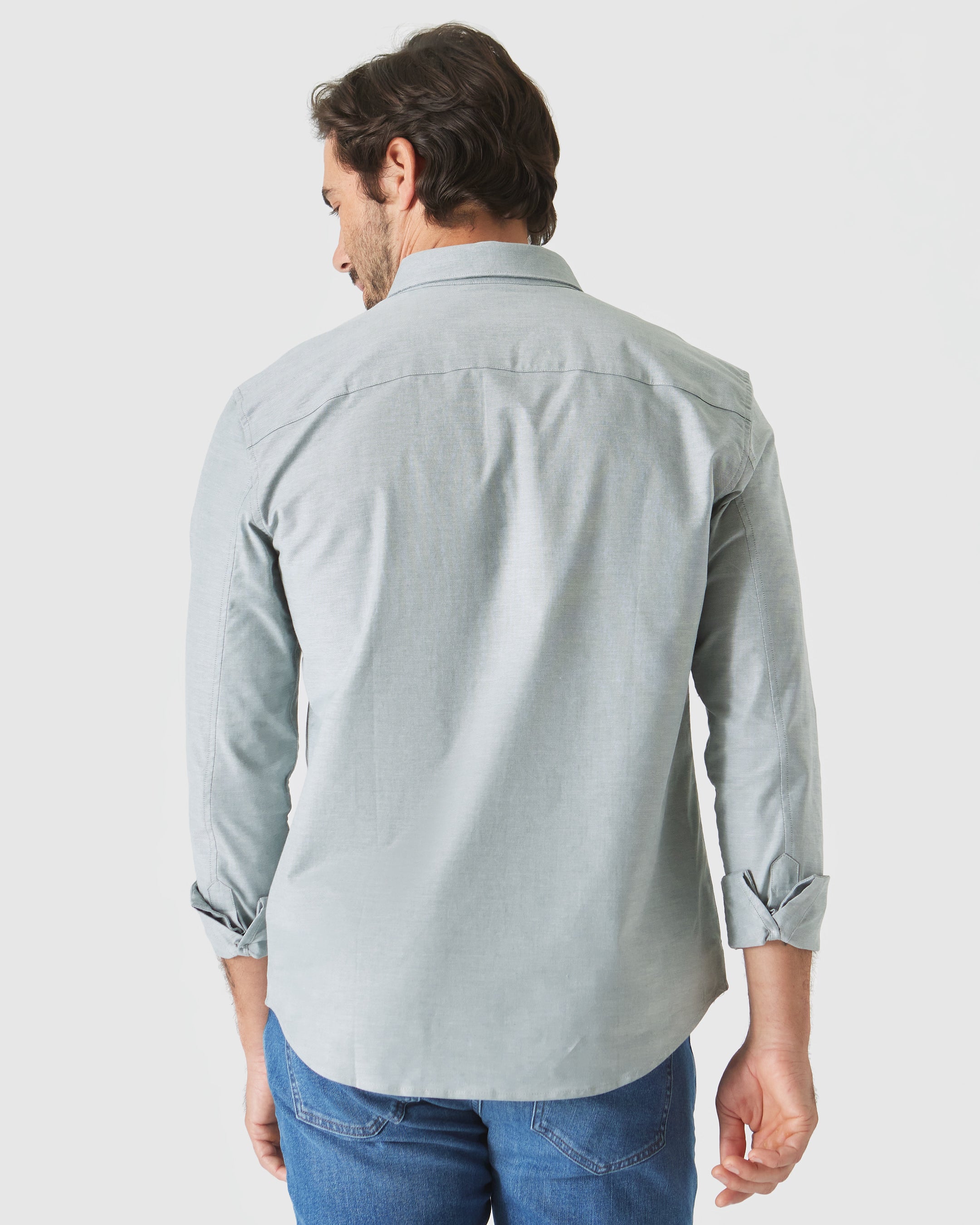 Moss Stretch Oxford Long Sleeve Shirt-VibeCloset