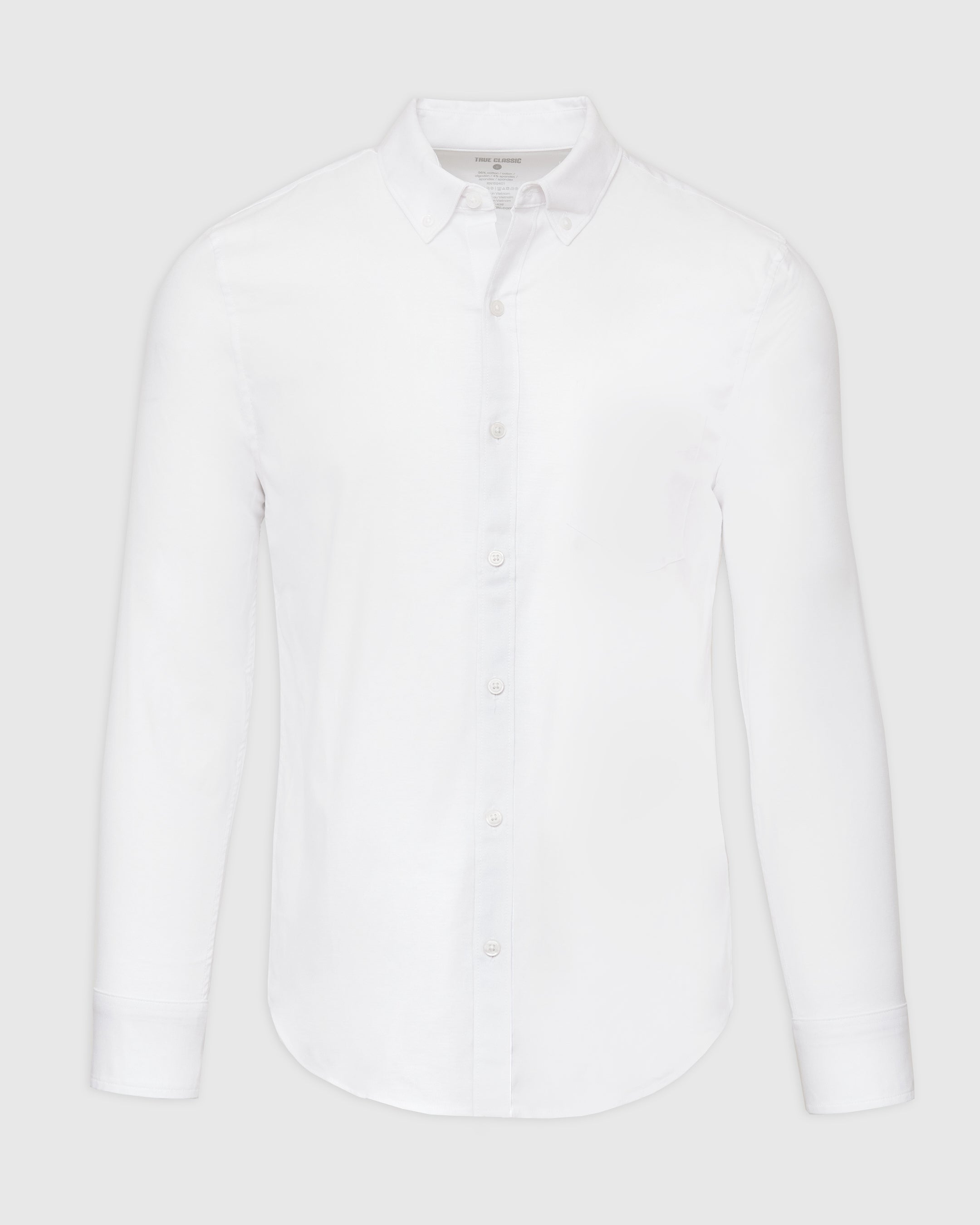 White Stretch Oxford Long Sleeve Shirt-VibeCloset
