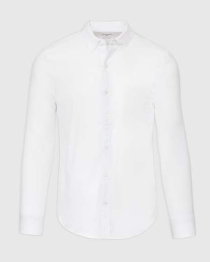 White Stretch Oxford Long Sleeve Shirt-VibeCloset