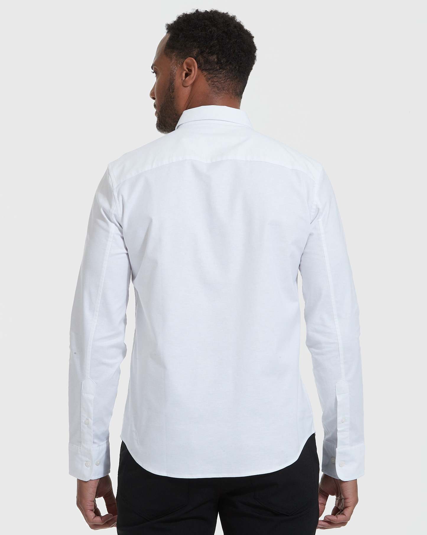 White Stretch Oxford Long Sleeve Shirt-VibeCloset