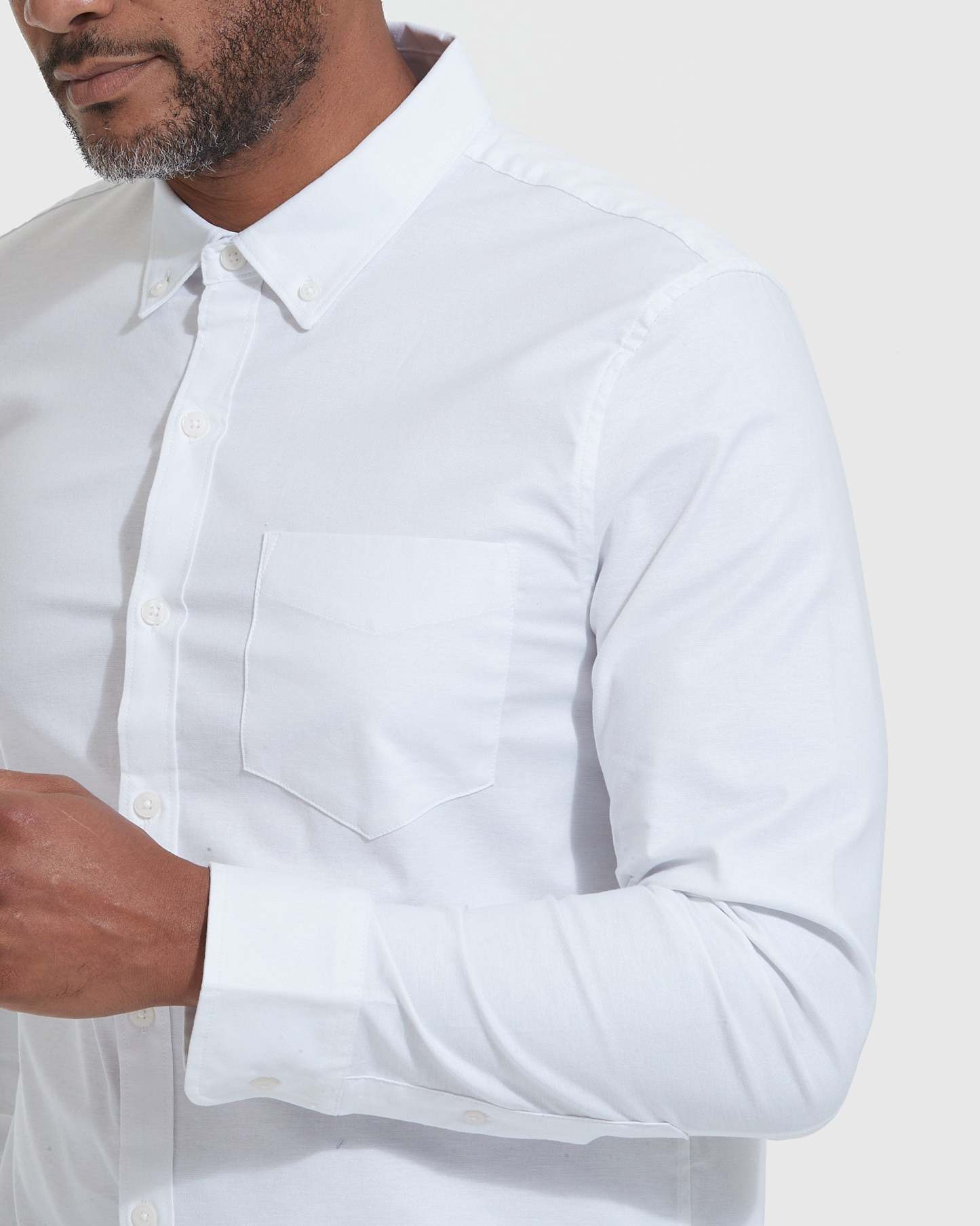 White Stretch Oxford Long Sleeve Shirt-VibeCloset
