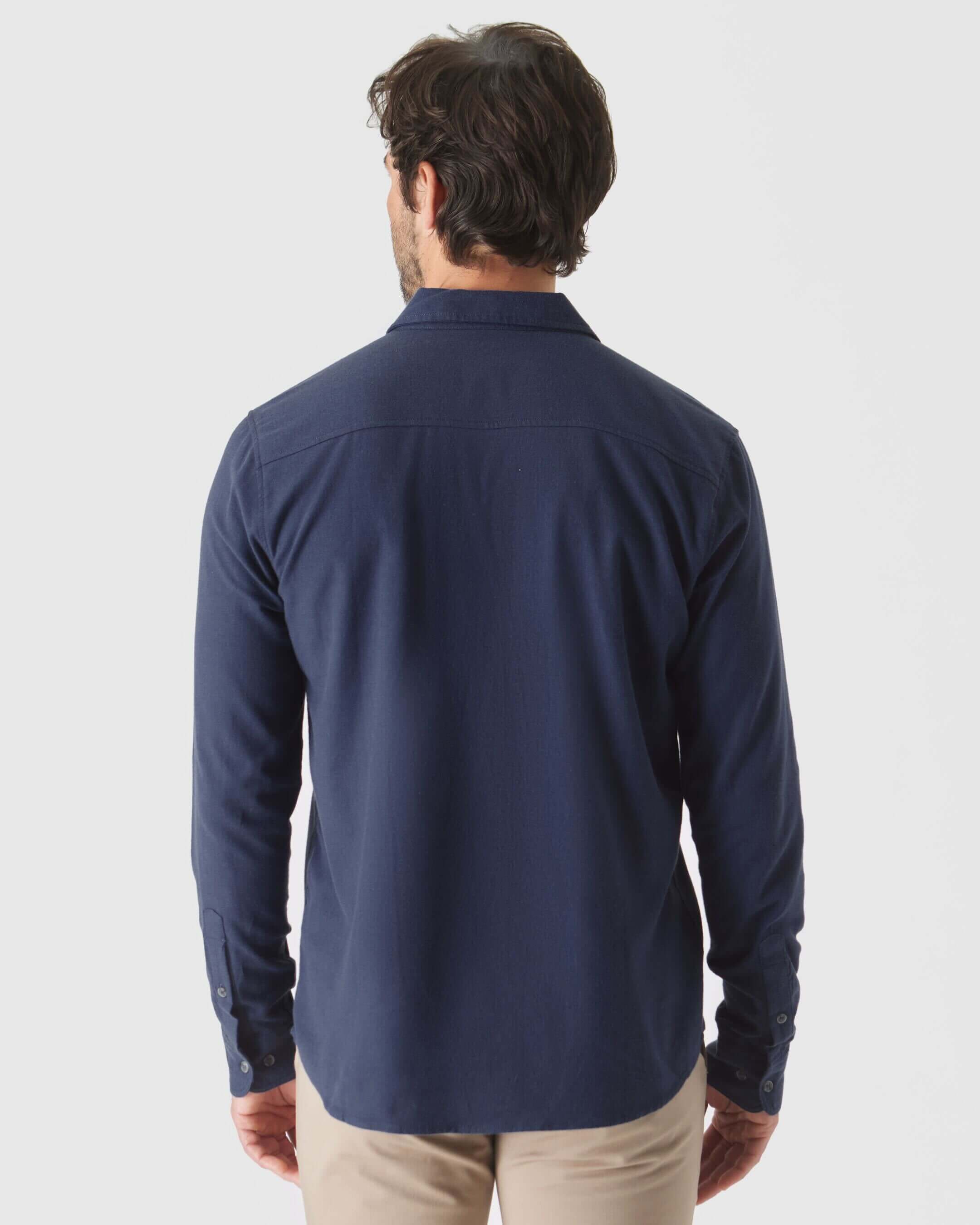 Navy Long Sleeve Lightweight Flannel Shirt-VibeCloset