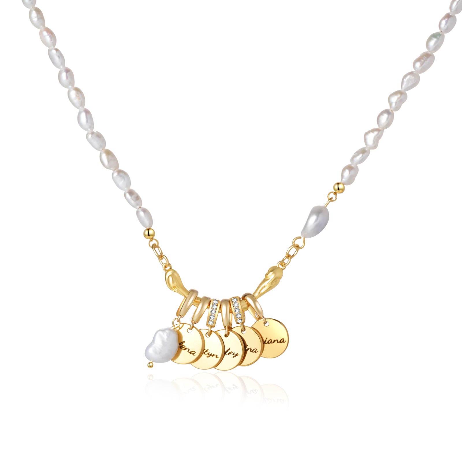 Personalized Family Name Disc Pendant - Natural Freshwater Baroque Pearl Necklace-VibeCloset