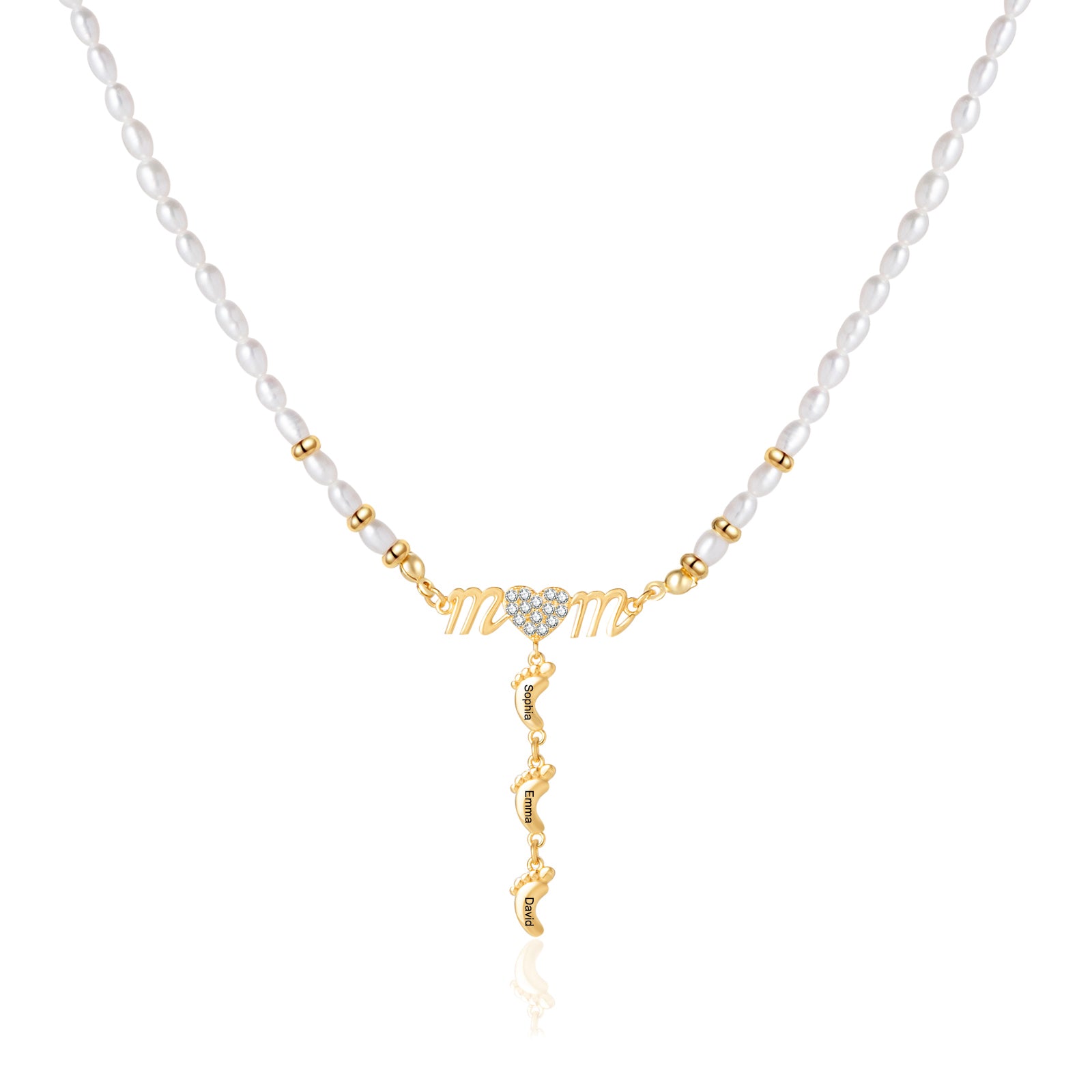Natural Freshwater Rice Beads Personalized Mom Necklace with Baby Foot Pendant-VibeCloset