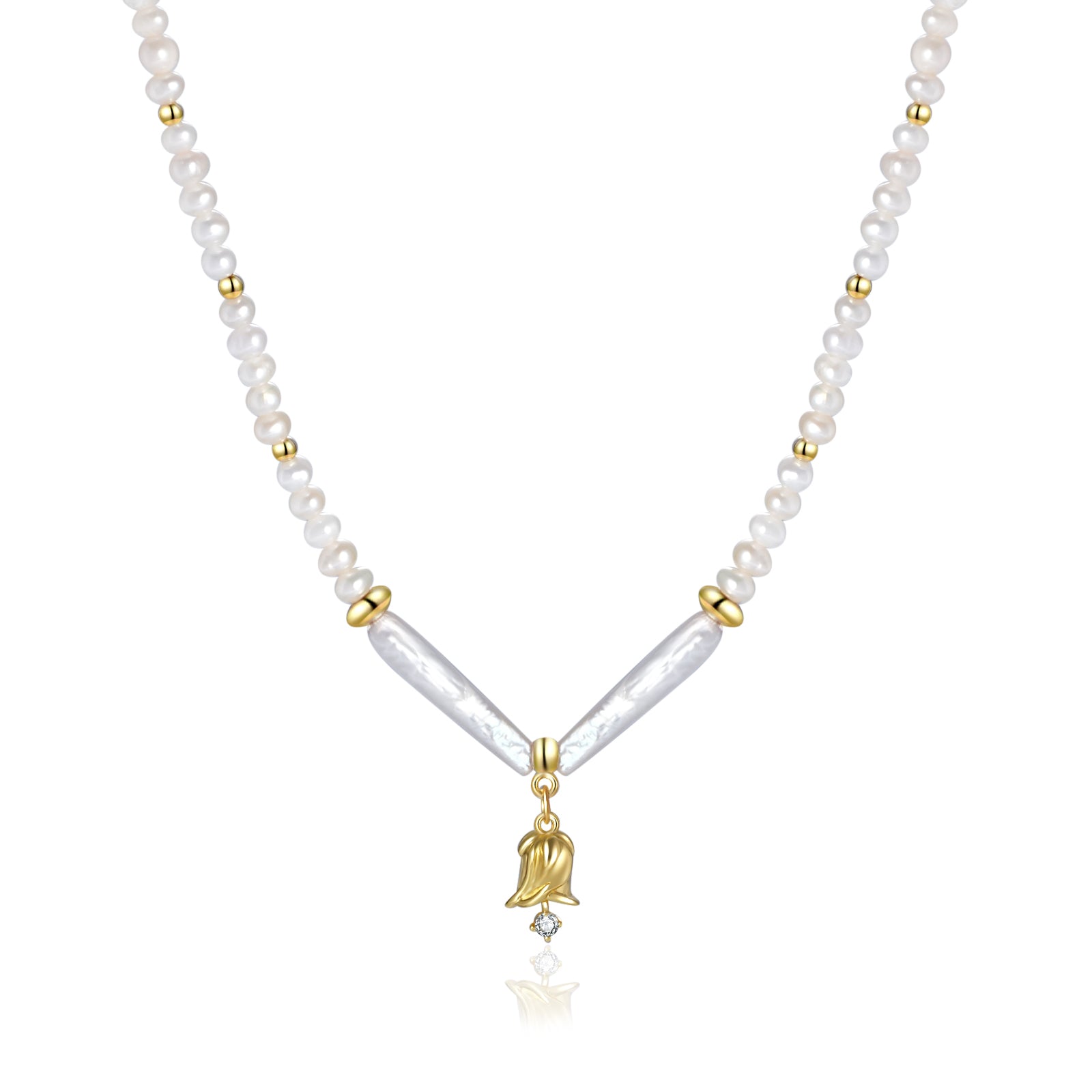 Natural Freshwater Biwa Pearls and 7.5-8mm Pearls Personalized Birthday Flower Necklace-VibeCloset