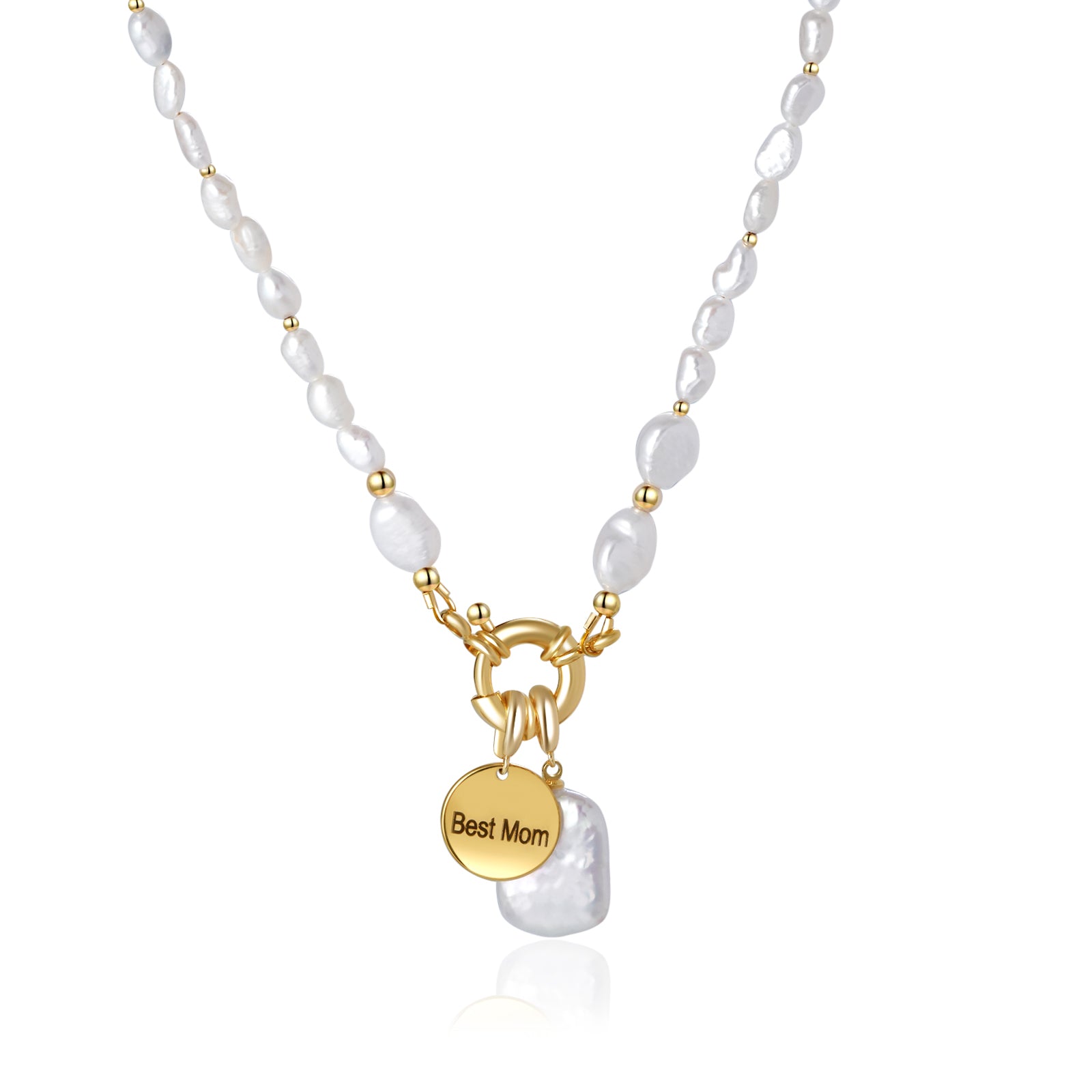 Personalized Baroque Pearl Necklace with Custom Name Disc-VibeCloset