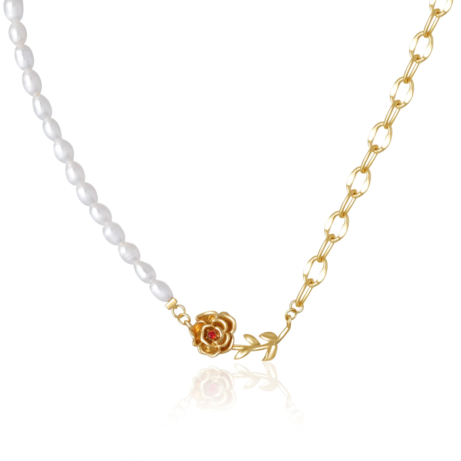 Personalized Natural Freshwater Pearl Birthday Flower Necklace-VibeCloset