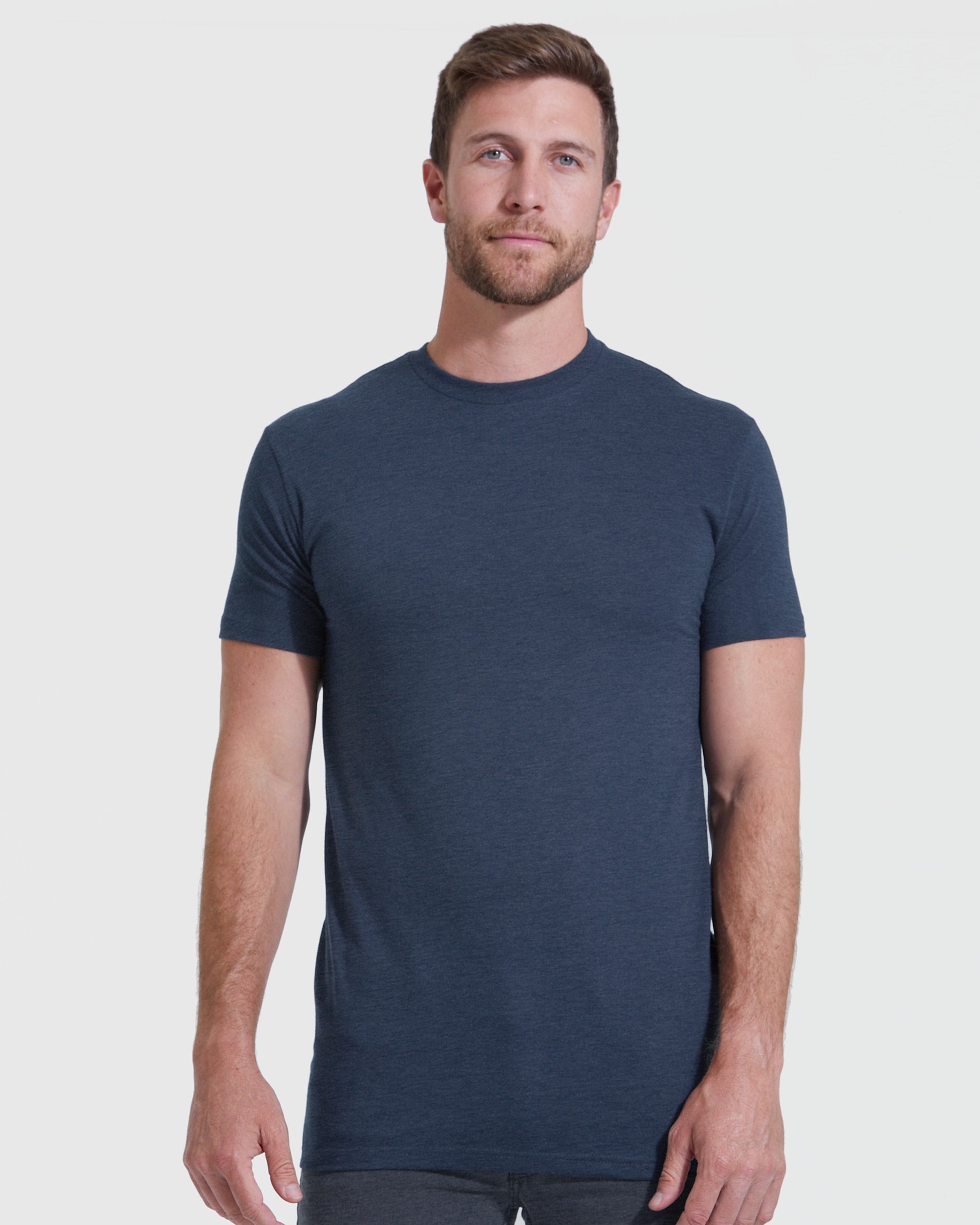 Heather Navy Tall Straight Hem Crew Neck T-Shirt-VibeCloset