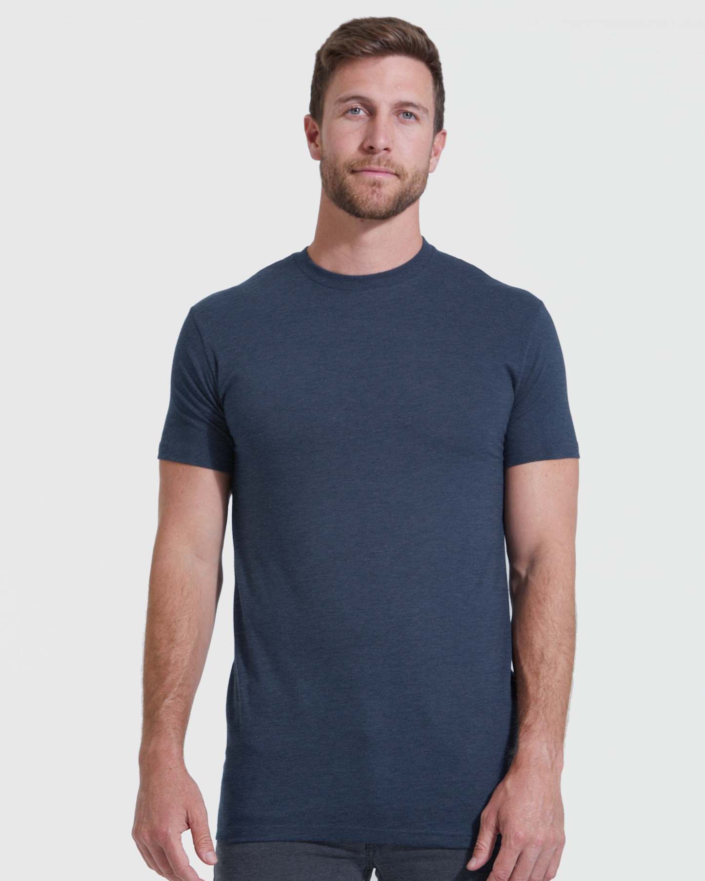 Heather Navy Tall Straight Hem Crew Neck T-Shirt-VibeCloset