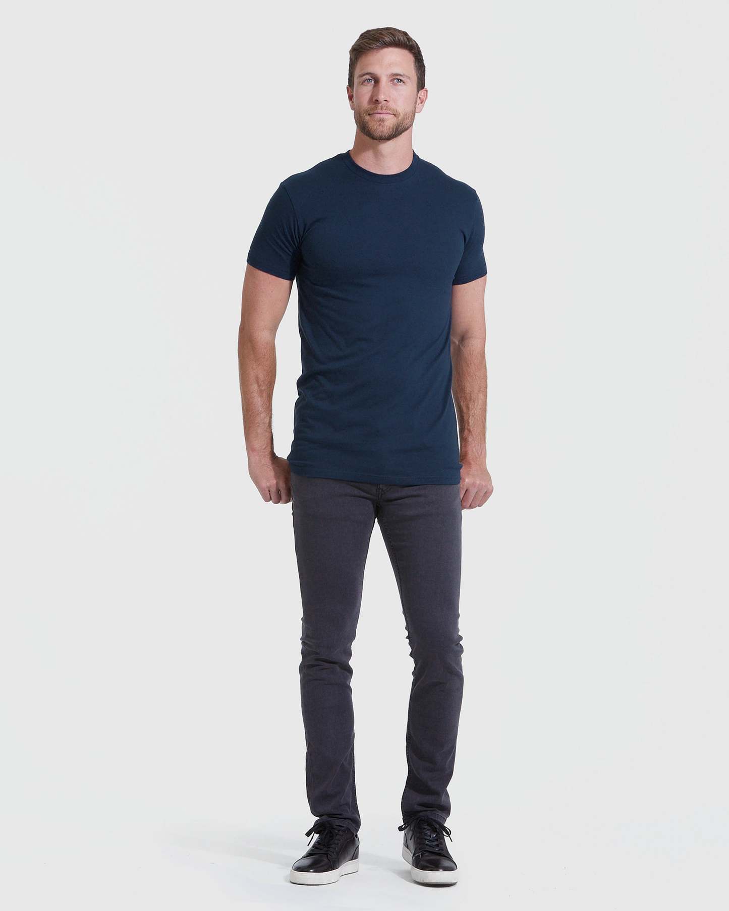 Navy Tall Straight Hem Crew Neck T-Shirt-VibeCloset