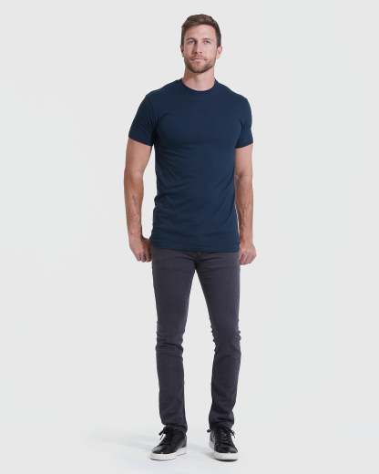 Navy Tall Straight Hem Crew Neck T-Shirt-VibeCloset