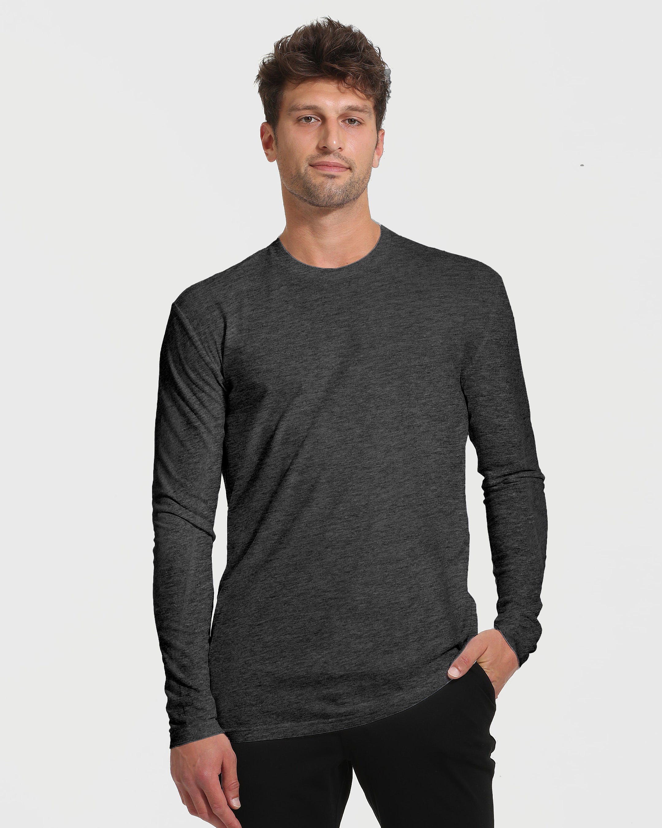 Charcoal Heather Gray Tall Long Sleeve T-Shirt-VibeCloset