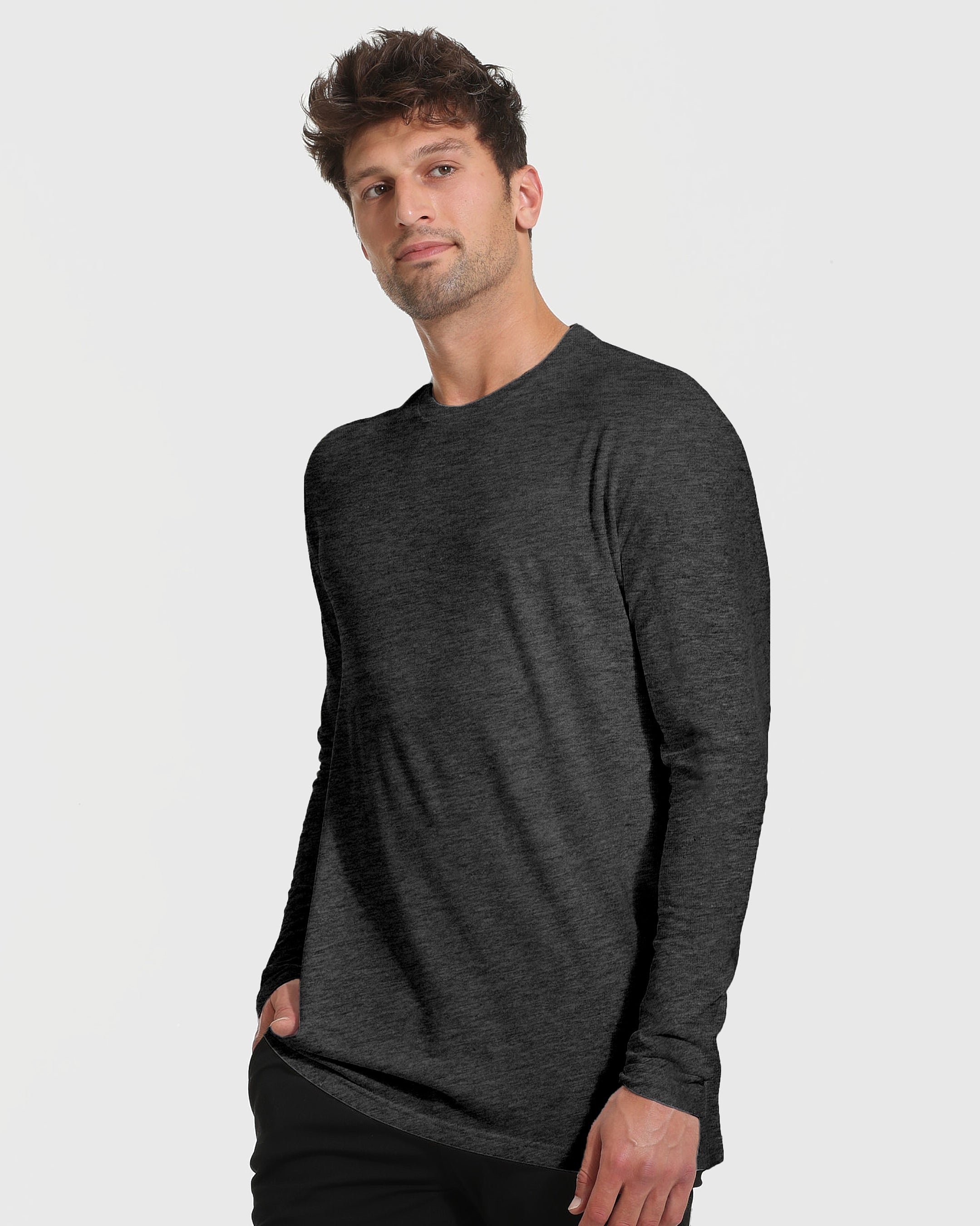 Charcoal Heather Gray Tall Long Sleeve T-Shirt-VibeCloset