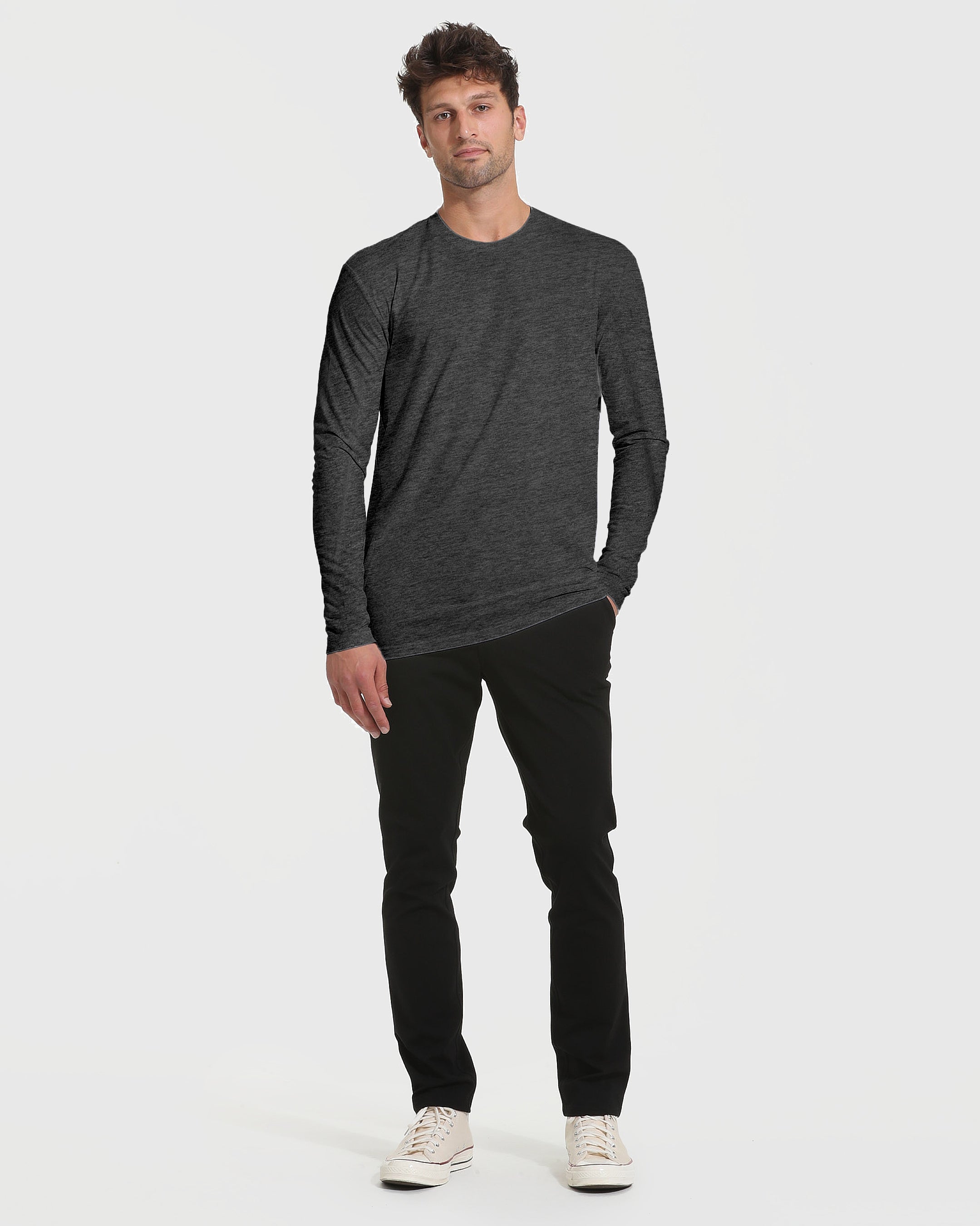 Charcoal Heather Gray Tall Long Sleeve T-Shirt-VibeCloset