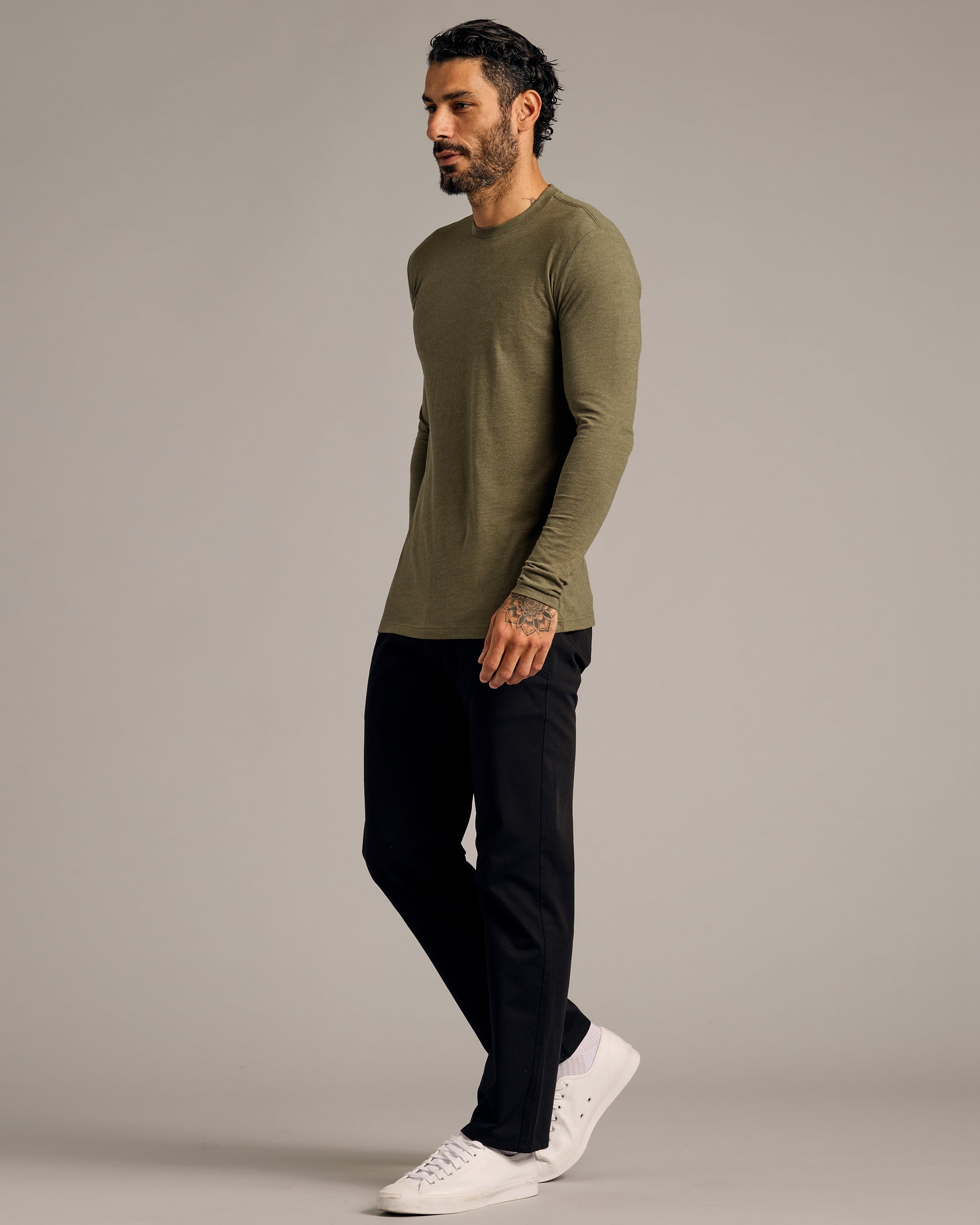 Heather Military Green Tall Long Sleeve T-Shirt-VibeCloset