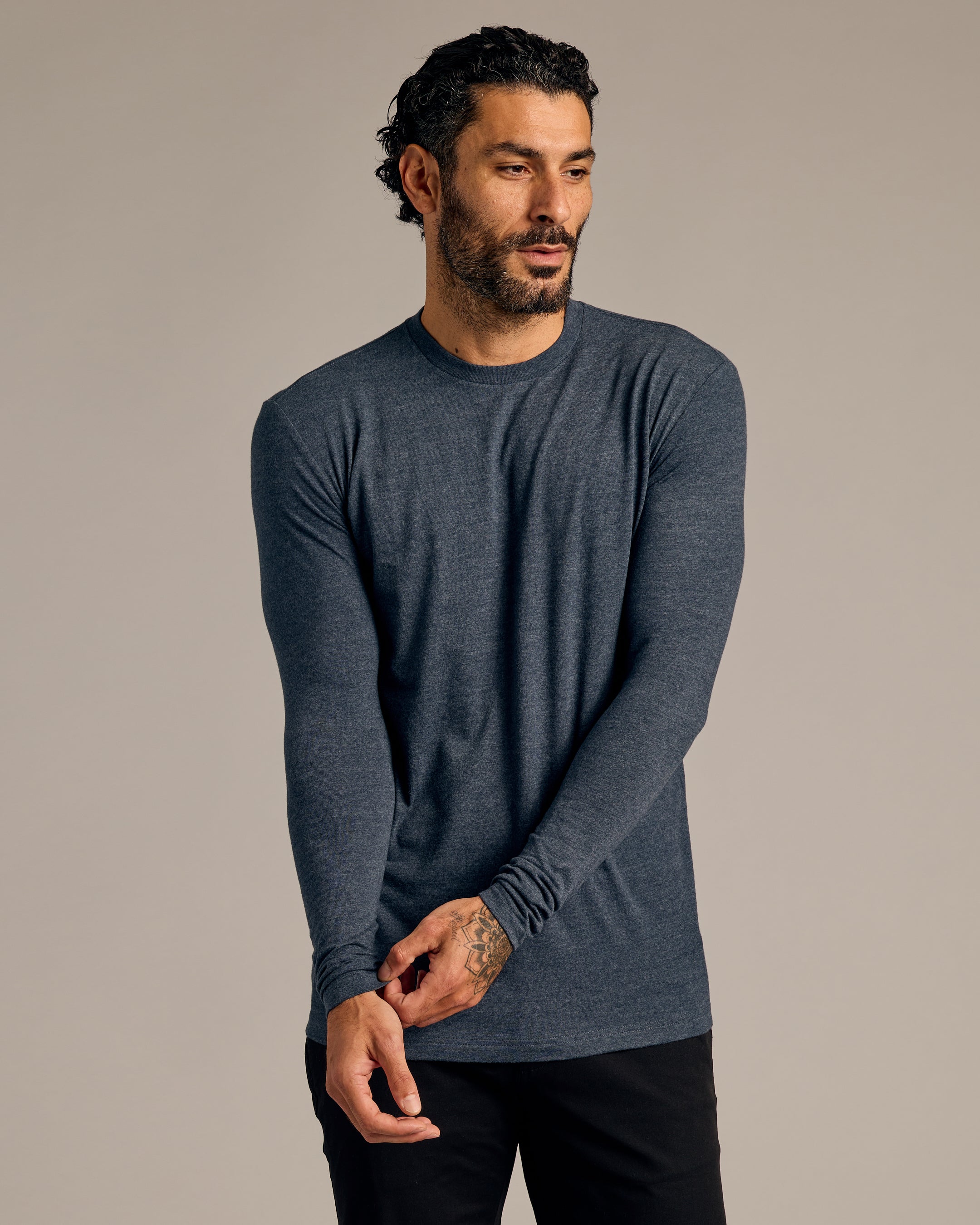 Heather Navy Tall Long Sleeve T-Shirt-VibeCloset