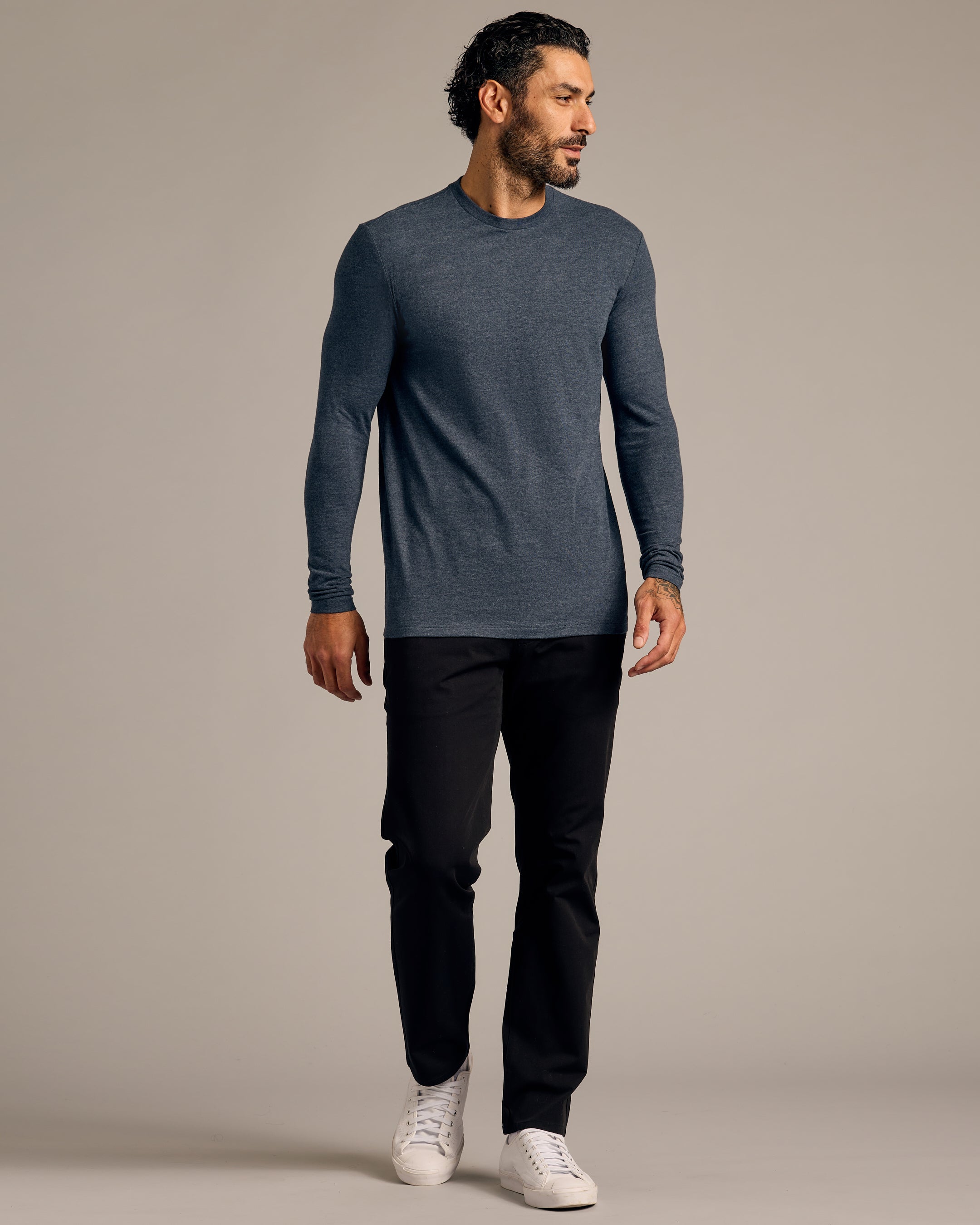 Heather Navy Tall Long Sleeve T-Shirt-VibeCloset