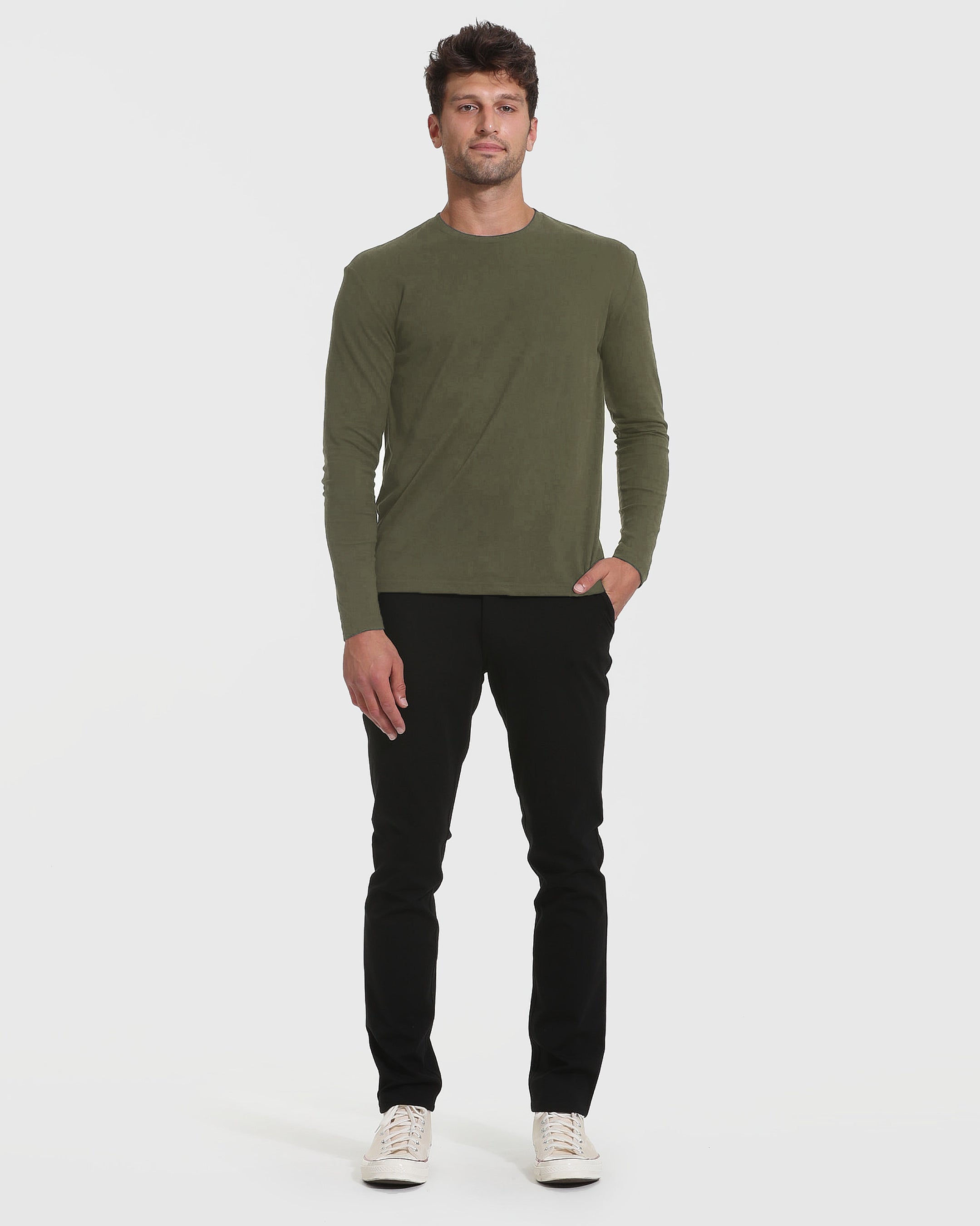 Military Green Tall Long Sleeve T-Shirt-VibeCloset