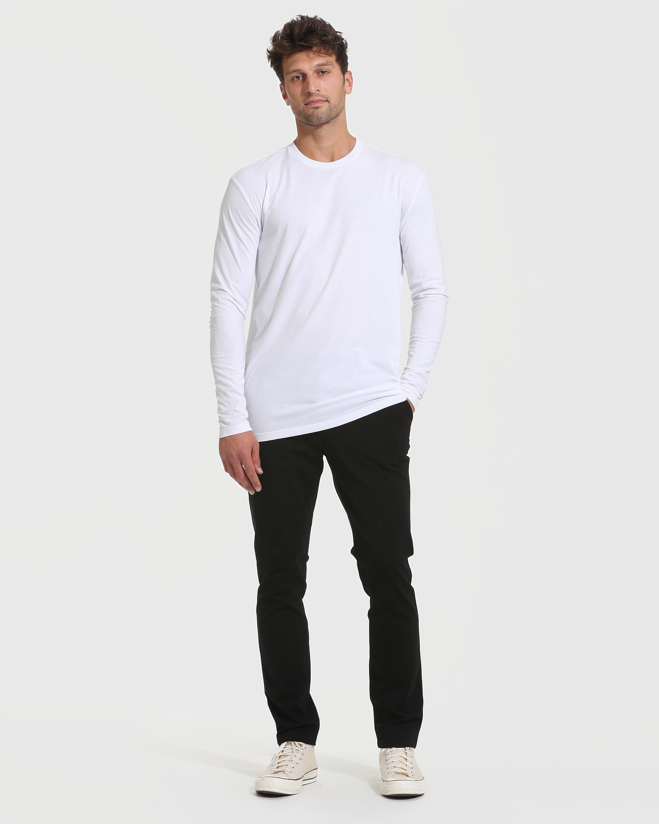 White Tall Long Sleeve T-Shirt-VibeCloset