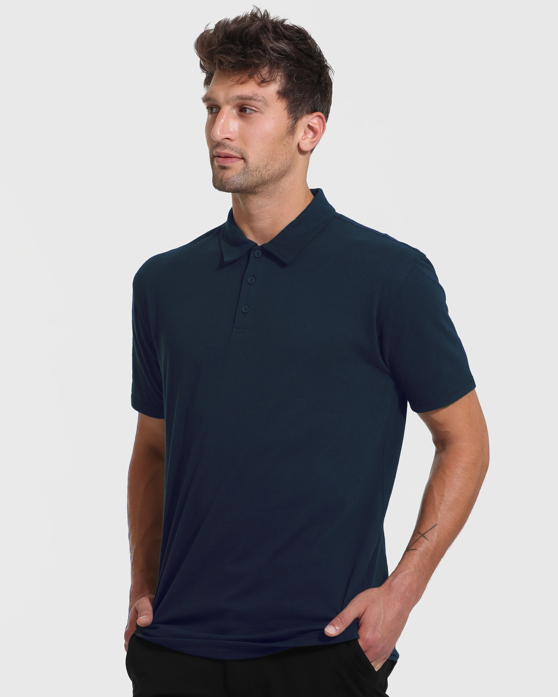 Navy Short Sleeve Tall Polo-VibeCloset