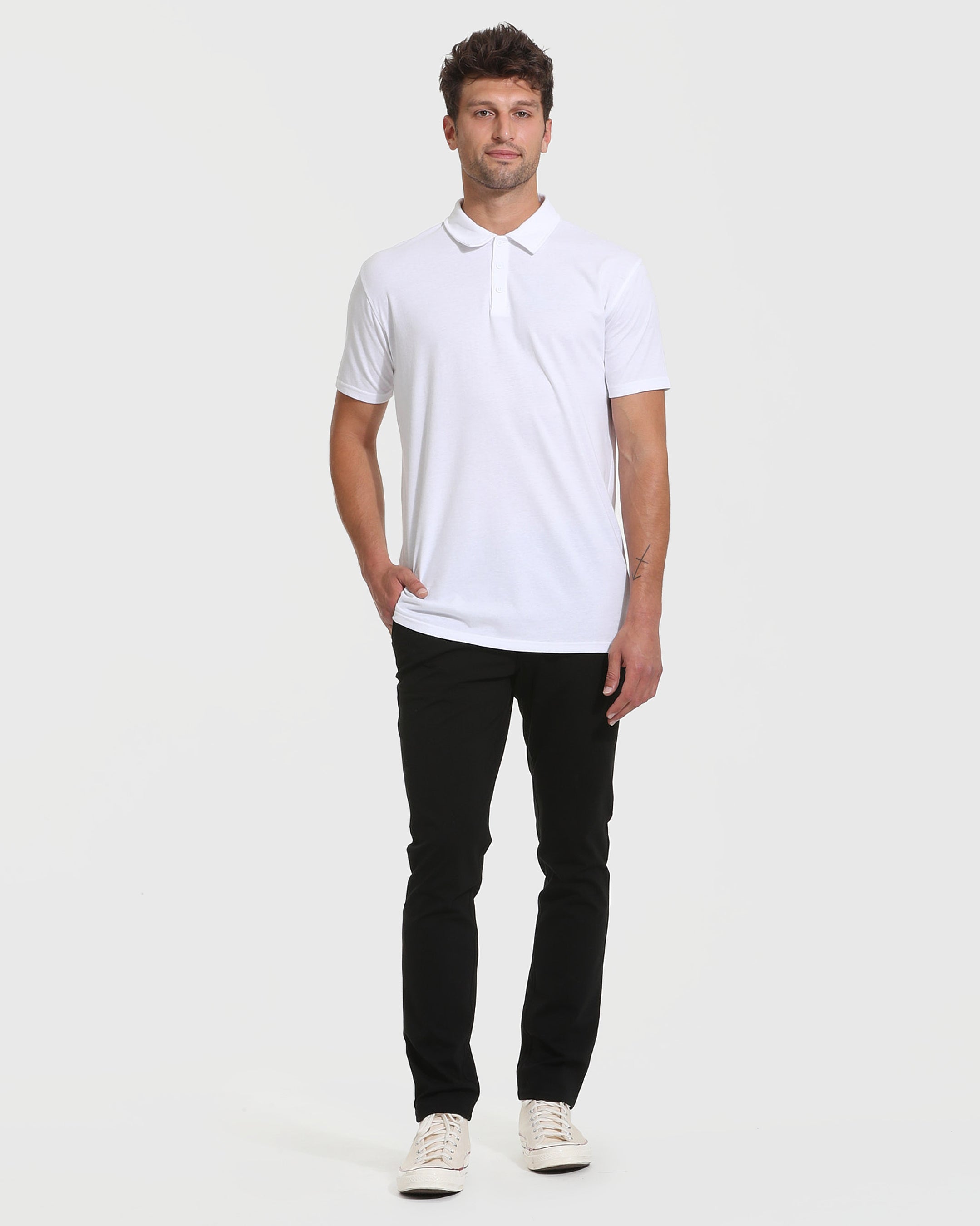 White Short Sleeve Tall Polo-VibeCloset